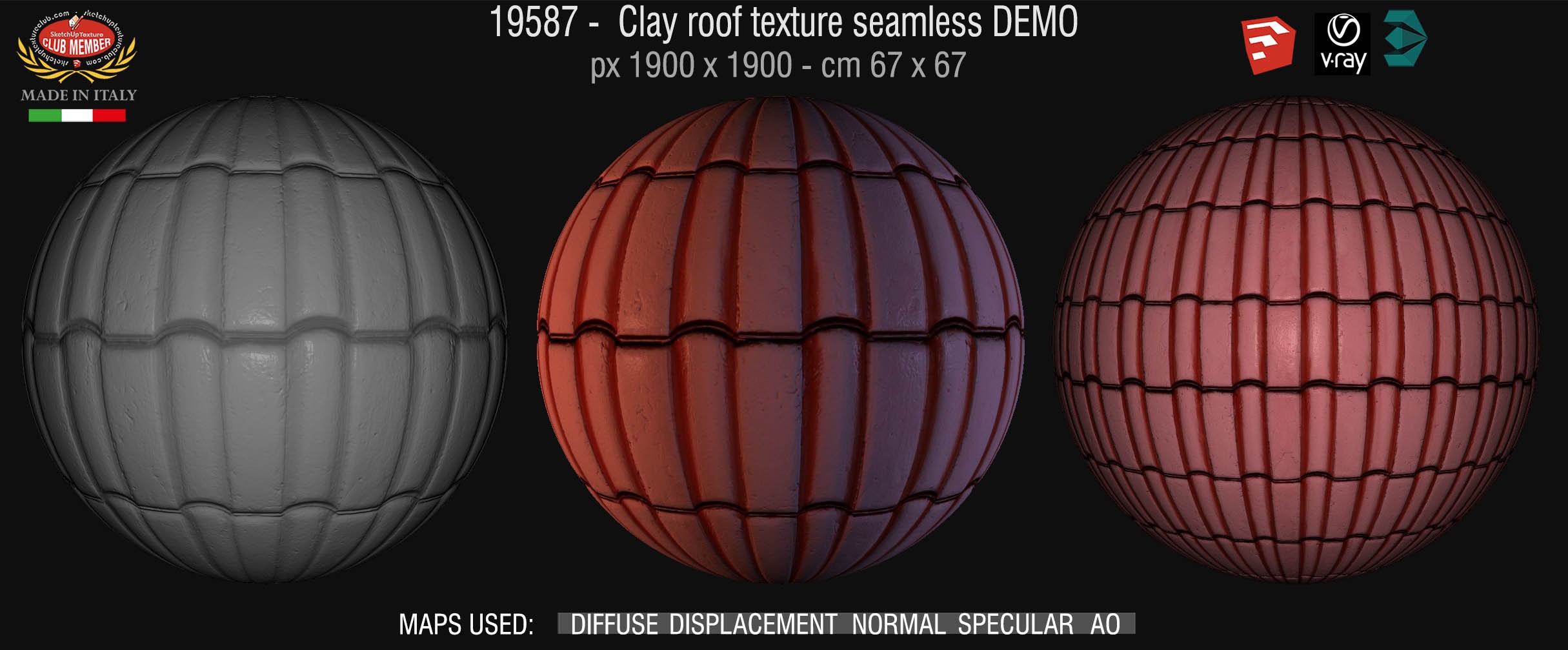 19587 Clay roof texture seamless + maps DEMO