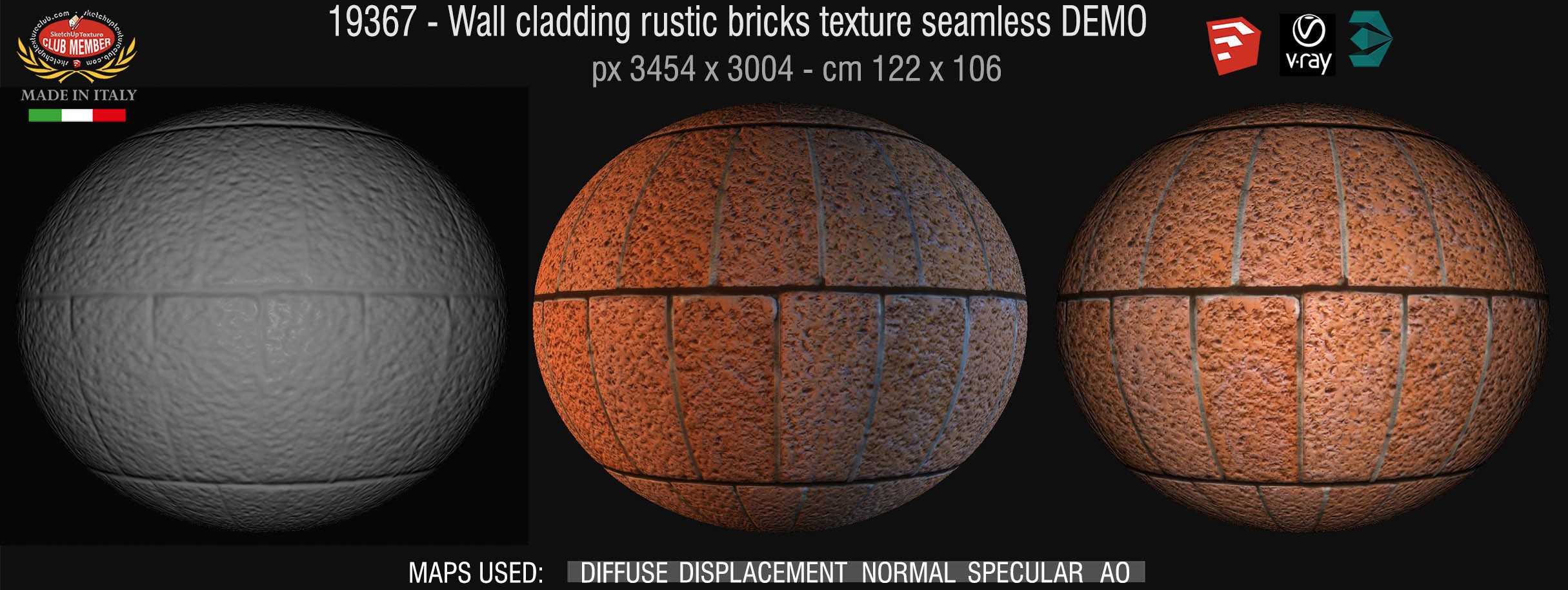 19367 seamless wall cladding rustic bricks texture + maps DEMO