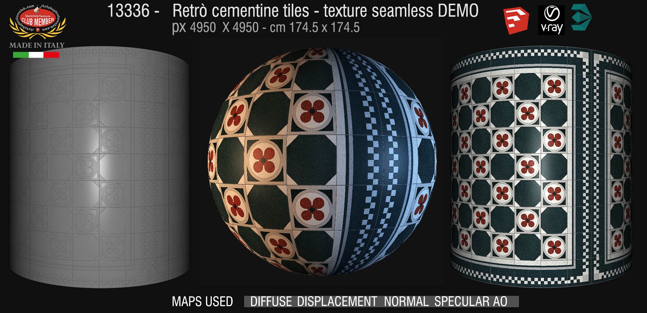 13336 retrò cementine tiles - texture seamless + maps DEMO