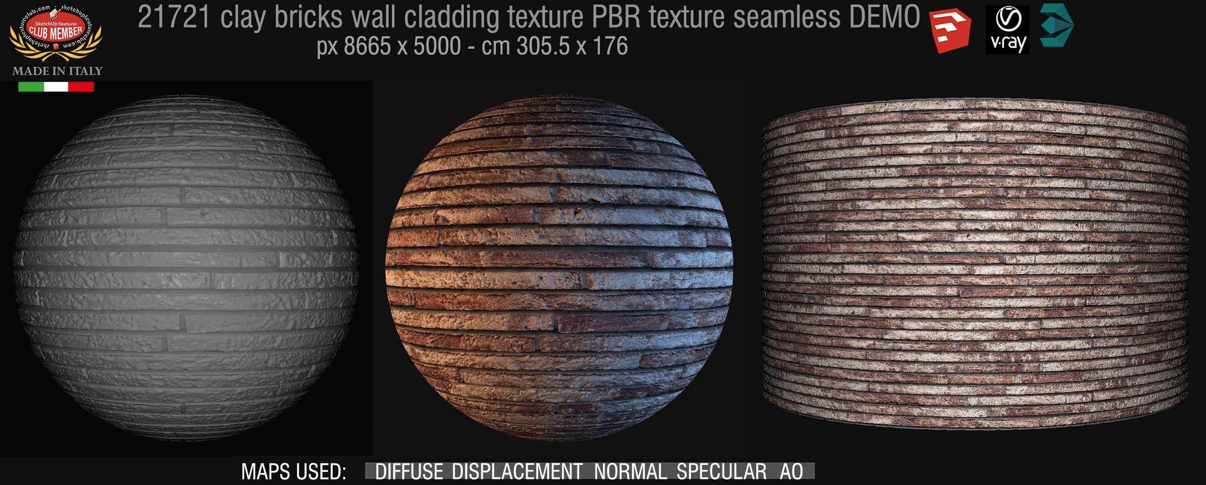 21721 Clay bricks wall cladding PBR texture seamless DEMO