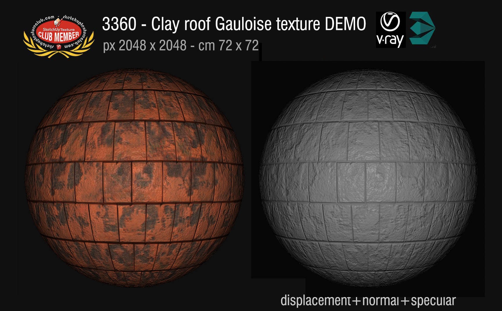 03360 Clay roofing Gauloise texture + maps DEMO