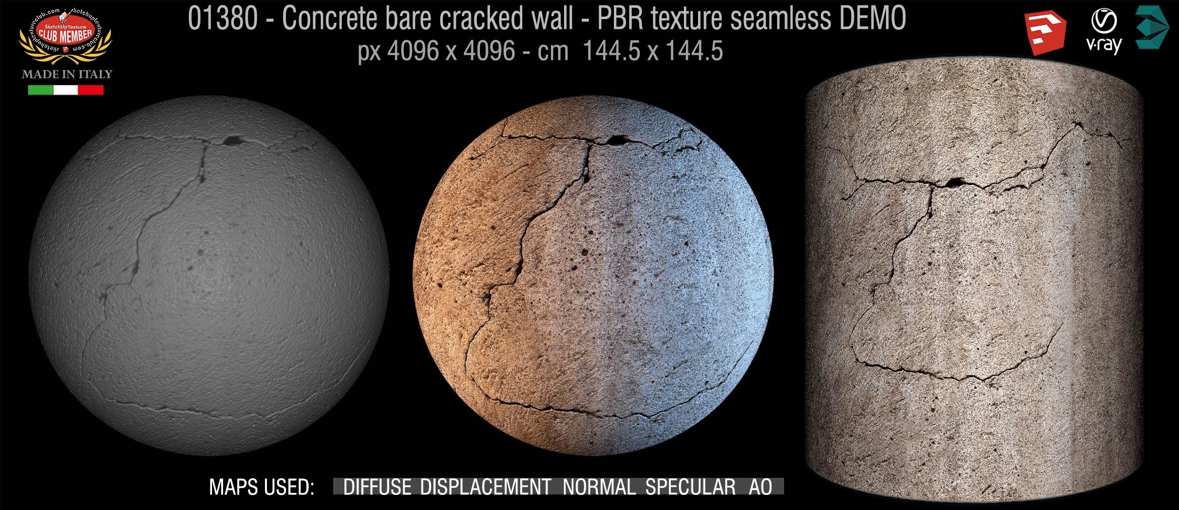 01380 Concrete bare cracked wall PBR texture seamless DEMO