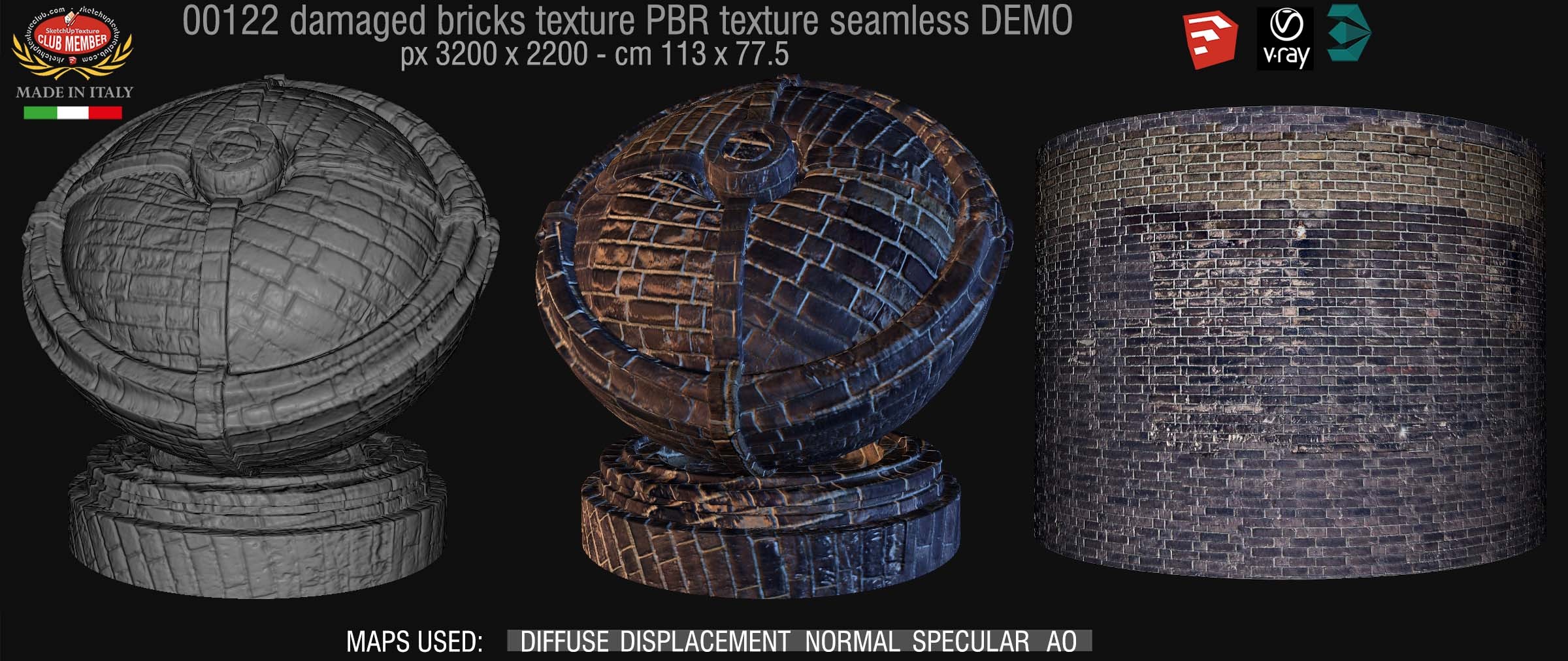 00122 Damaged bricks PBR texture seamless DEMO