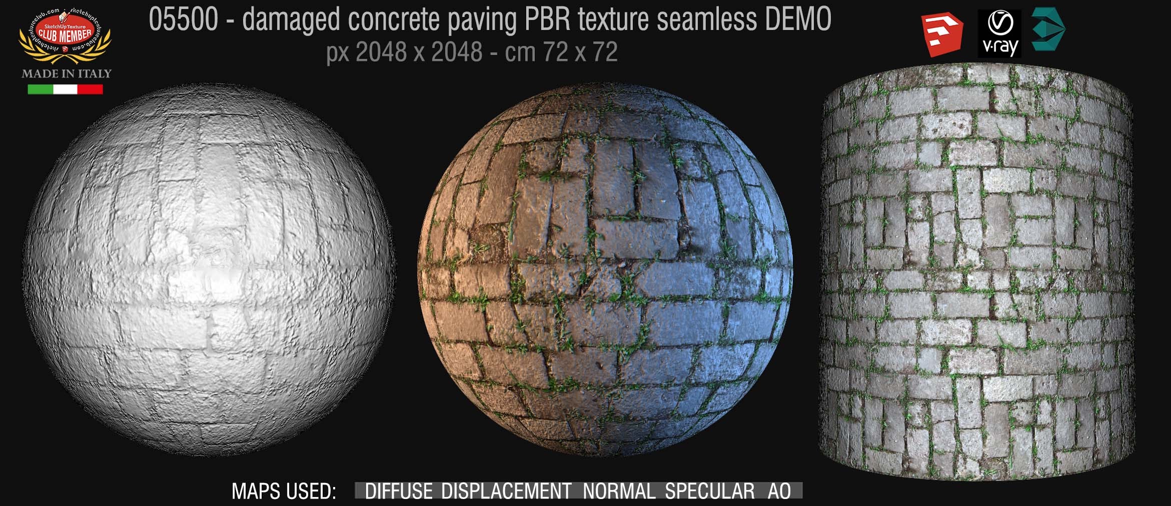 05500 Damaged concrete outdoor paving PBR texture seamless DEMO