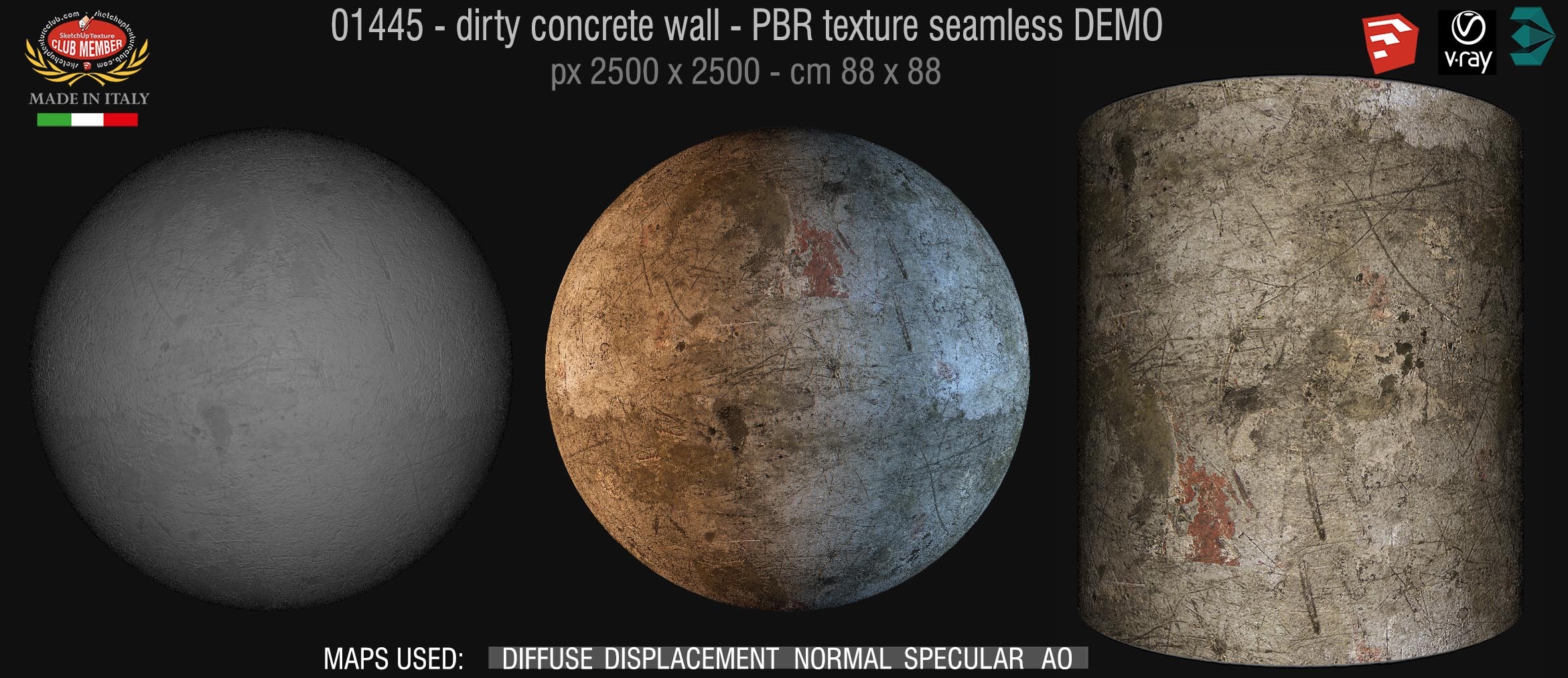 01445 Concrete bare dirty wall PBR texture seamless DEMO