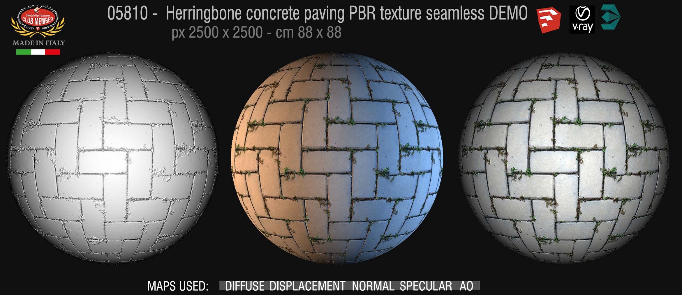 05810 Herringbone concrete paving PBR texture seamless DEMO