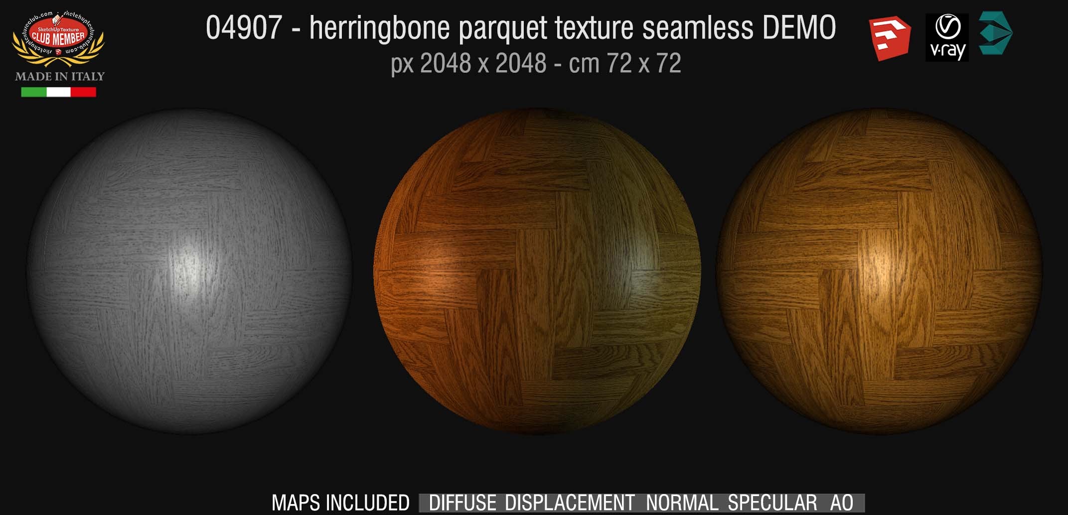 04907 HR Herringbone parquet texture seamless + maps DEMO