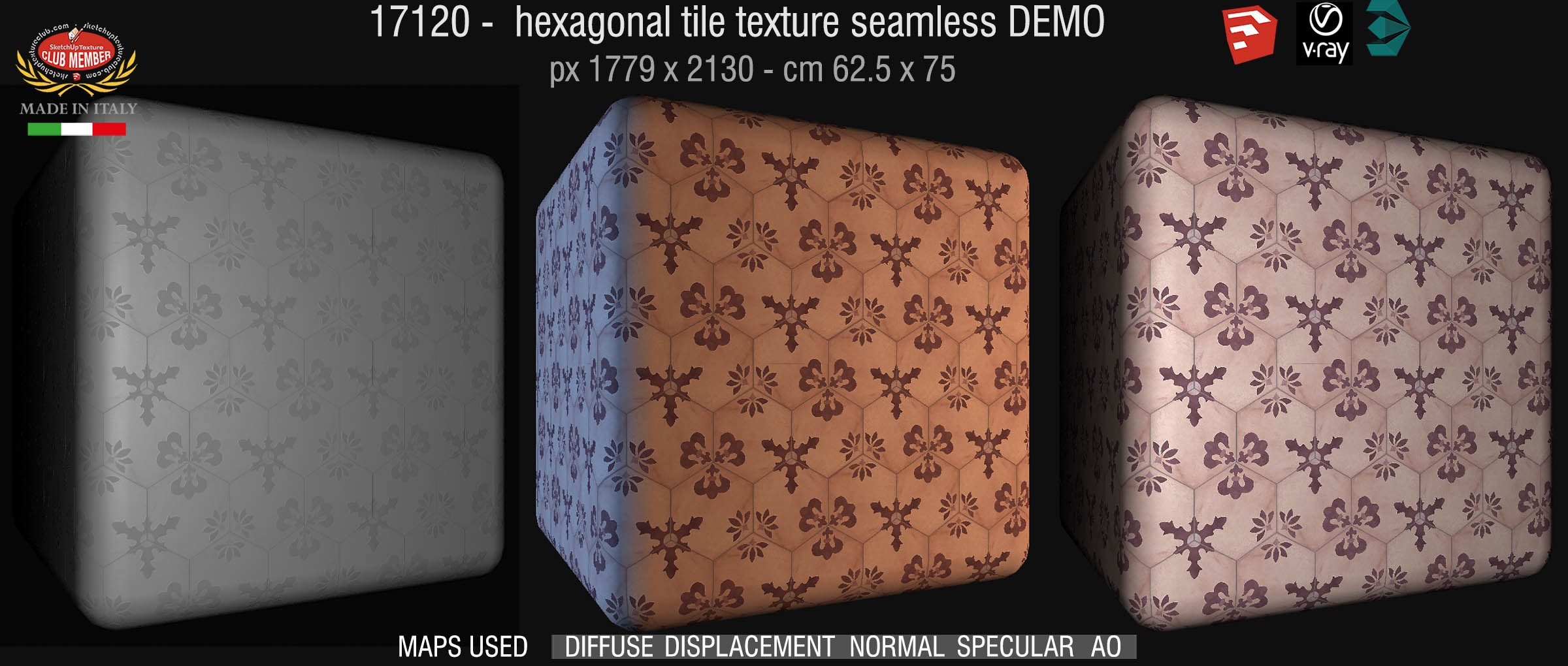 17120 Hexagonal tile texture seamless + maps DEMO