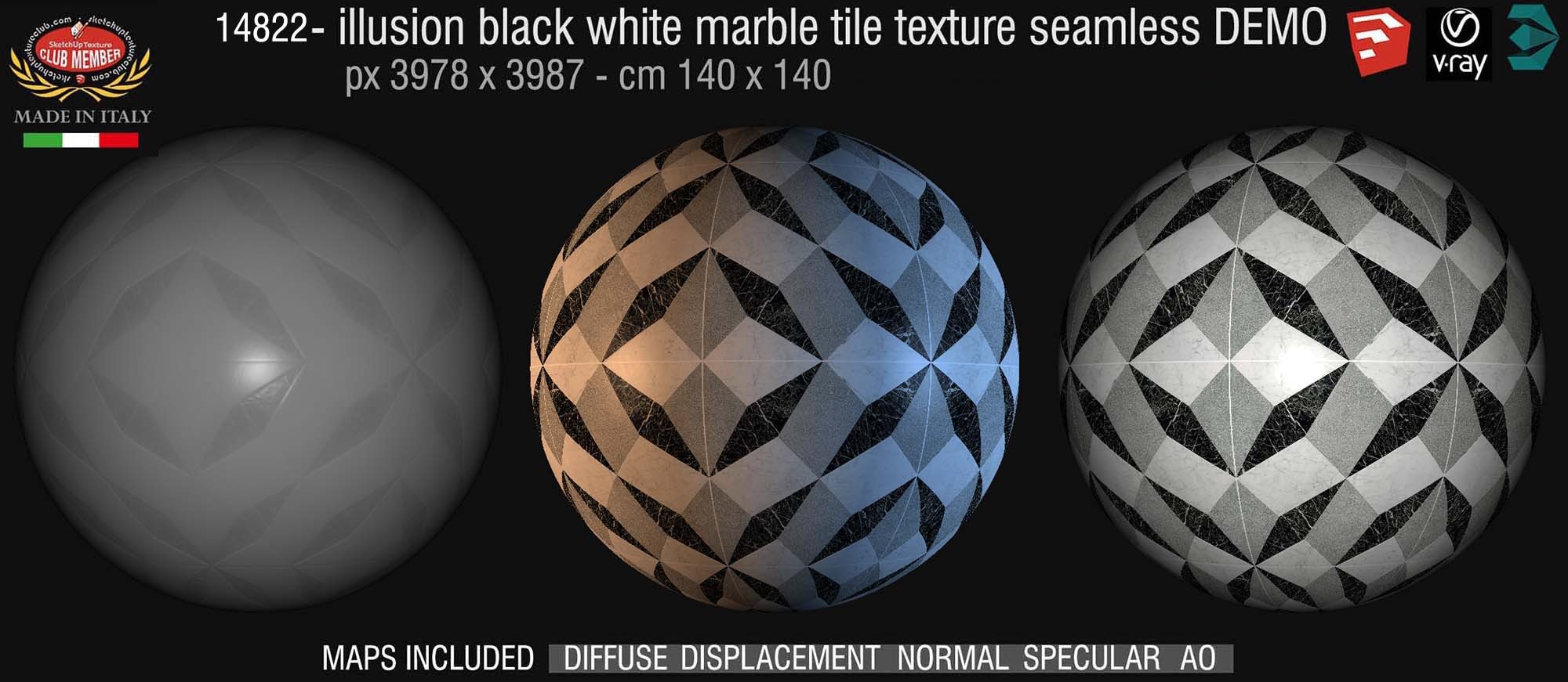 14822 Illusion black white marble floor tile texture + maps DEMO