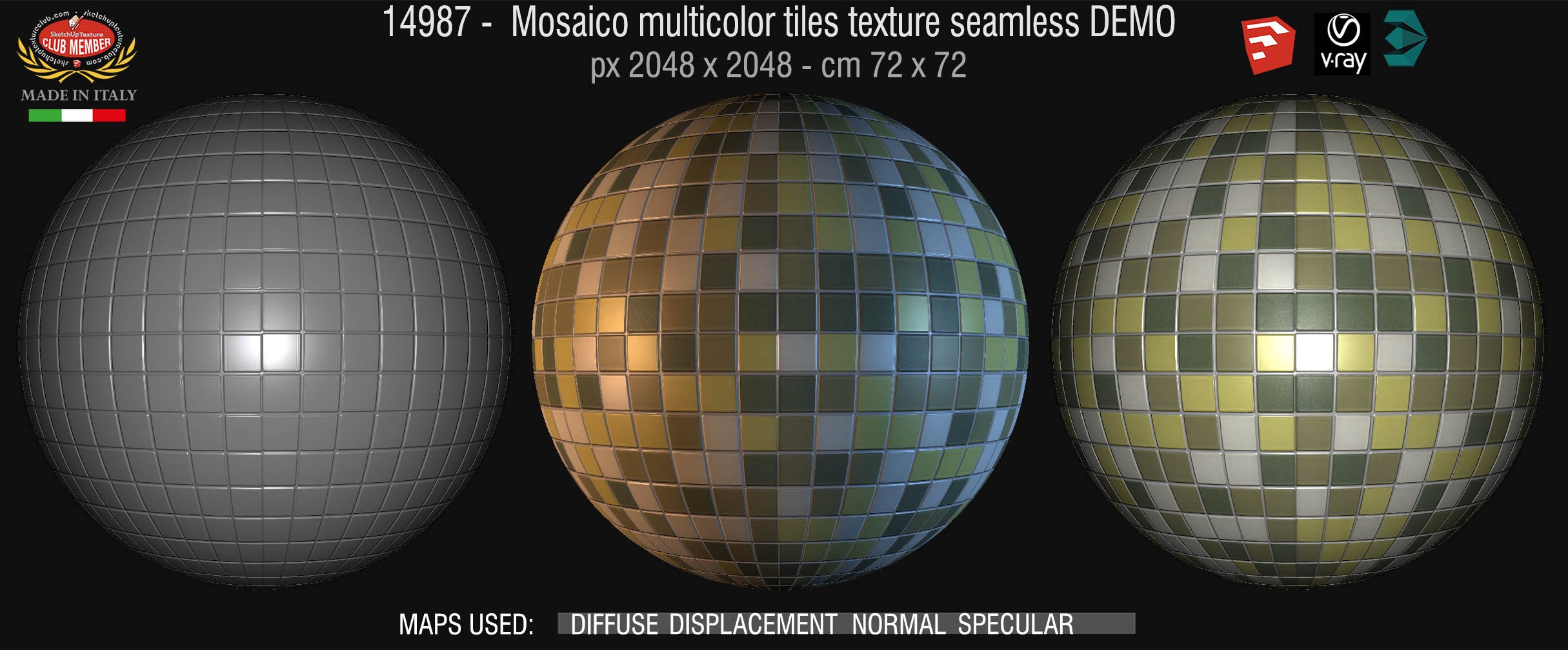 14987 Mosaico multicolor tiles texture seamless + maps DEMO