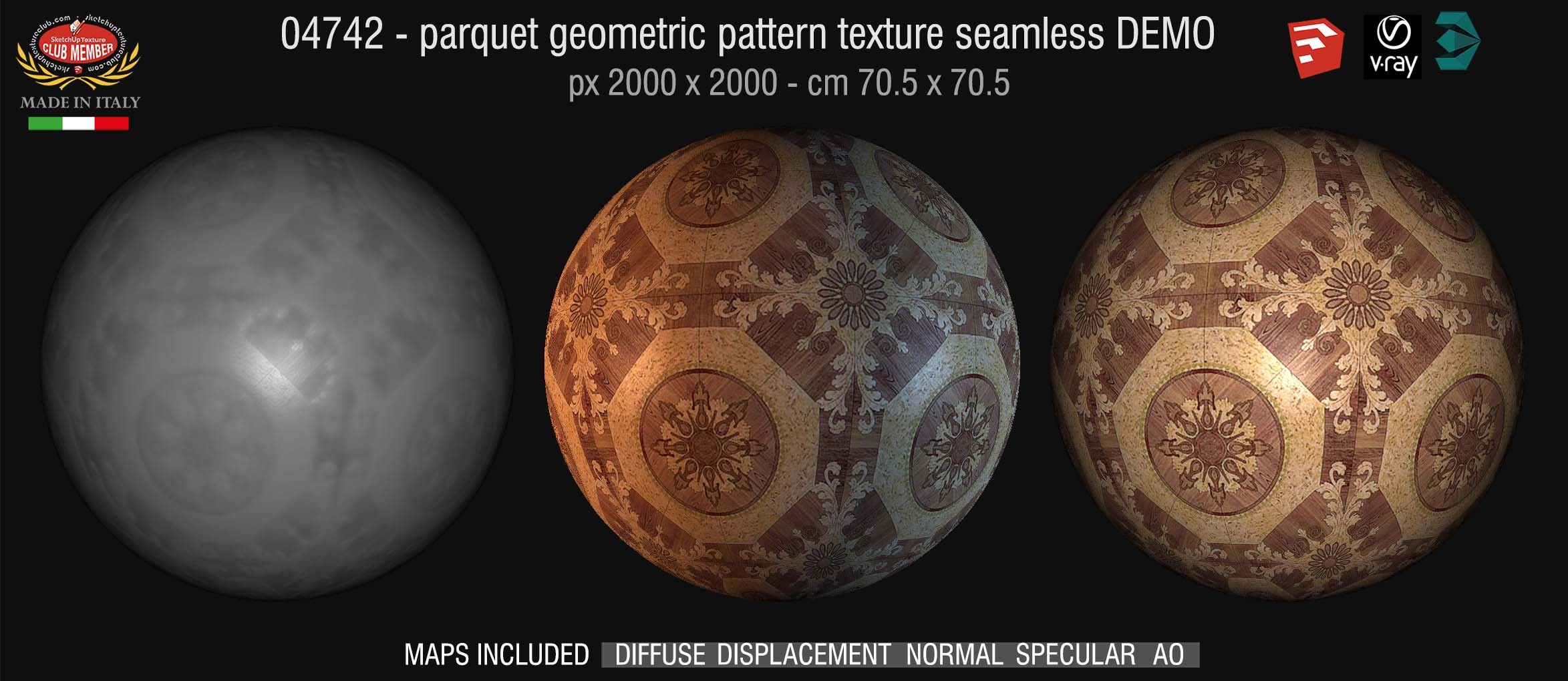 04742 HR Parquet geometric pattern texture seamless + maps DEMO