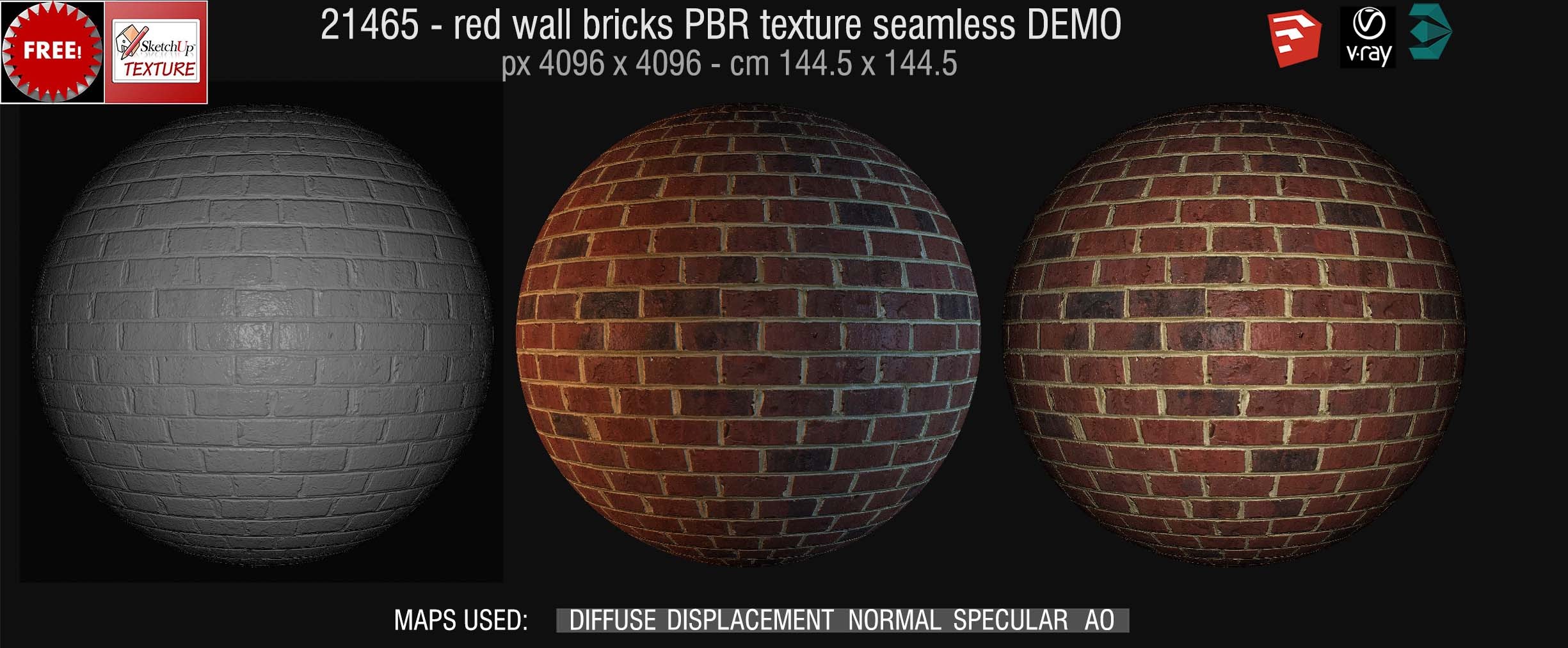 21465 red wall bricks PBR texture seamless DEMO