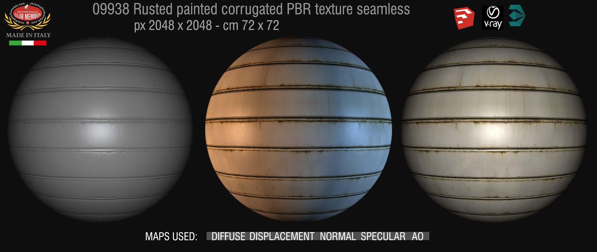 09938 Rusted painted corrugated metal PBR texture seamless DEMO