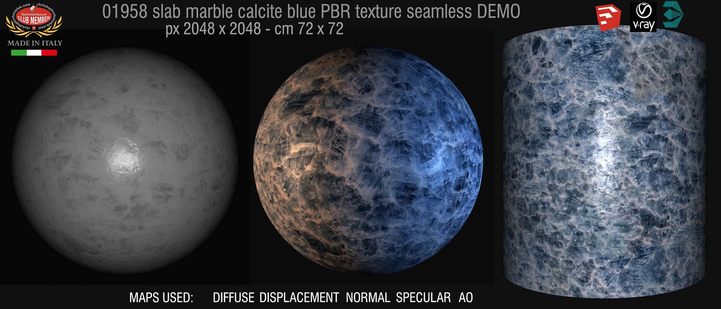 01958 Slab marble calcite blue PBR texture seamless DEMO