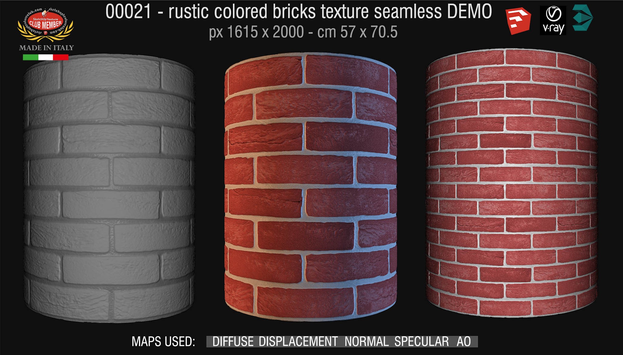 00021 rustic colored bricks texture seamless + maps DEMO