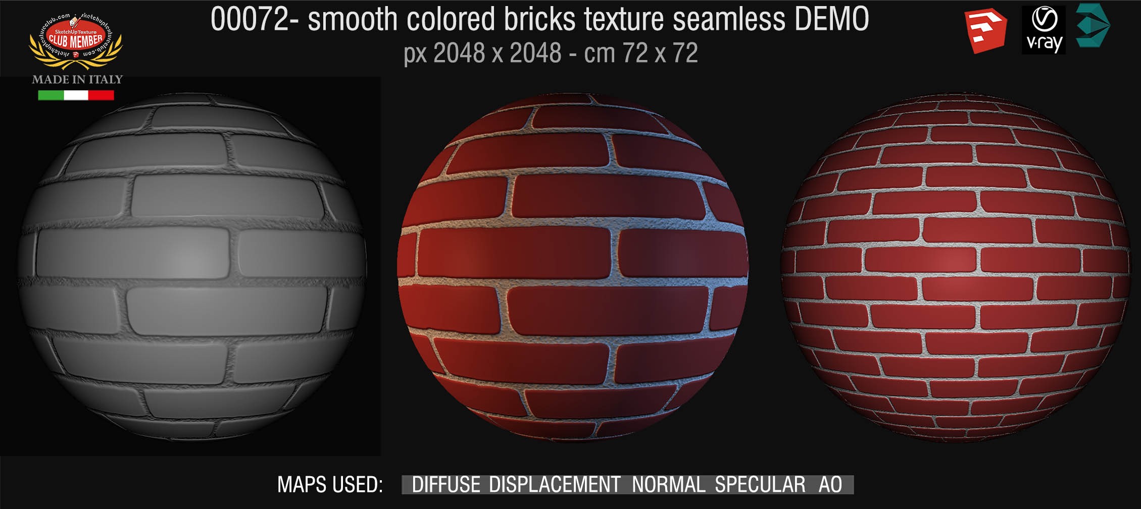 00072 smooth colored bricks texture seamless + maps DEMO