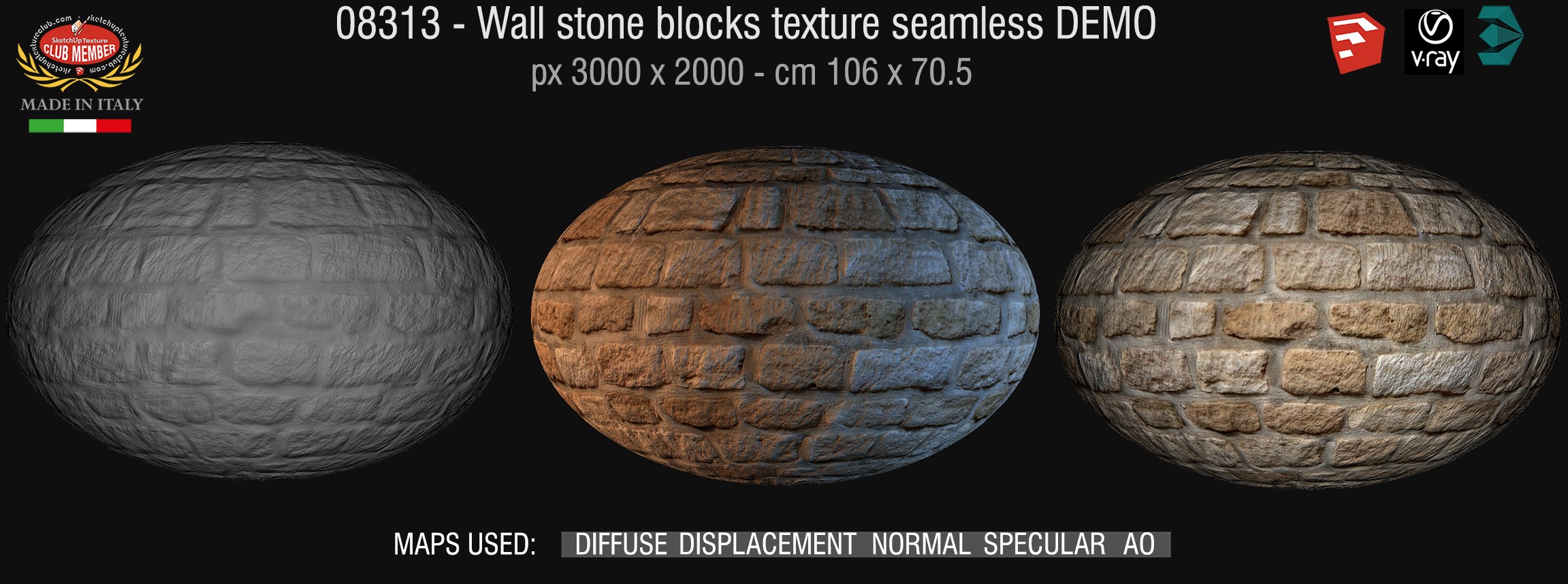 08313 HR Wall stone with regular blocks texture + maps DEMO