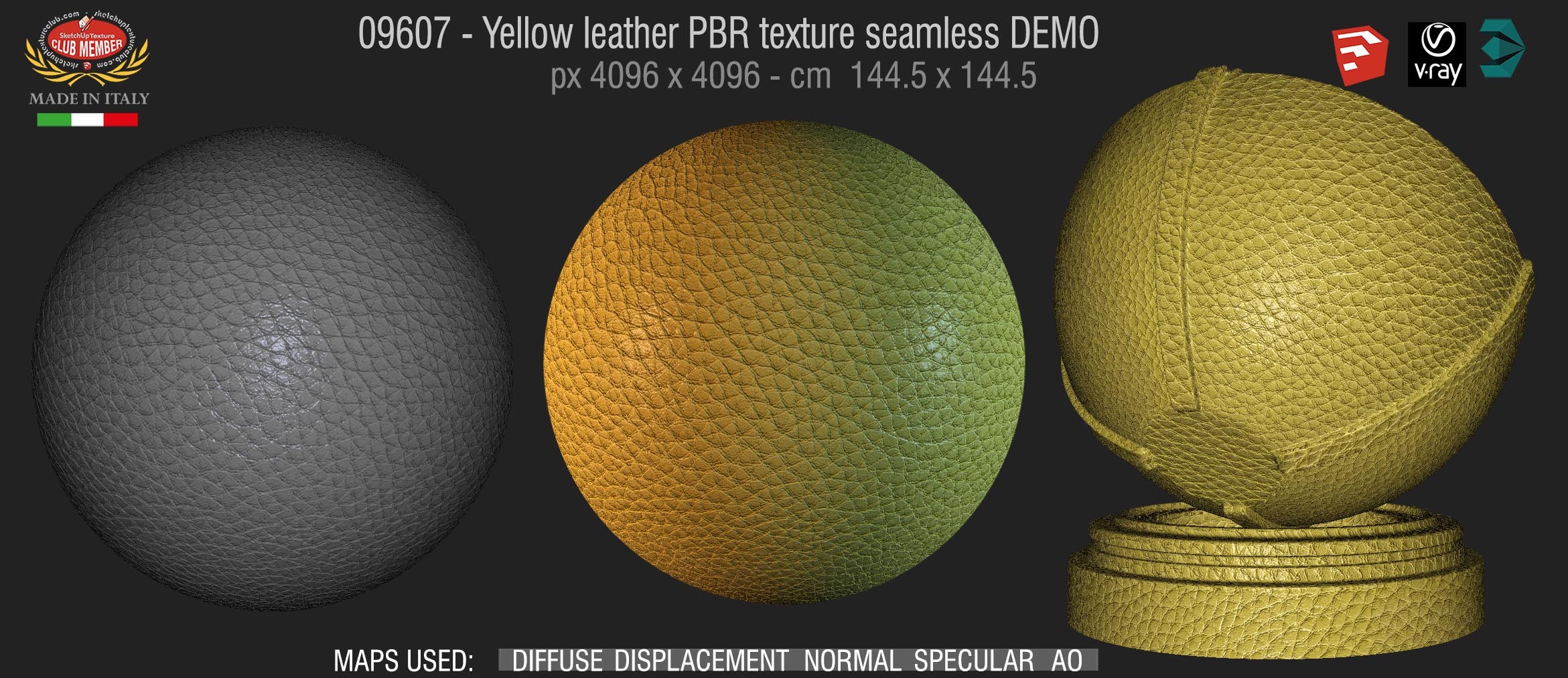 09607 Yellow leather PBR texture seamless DEMO
