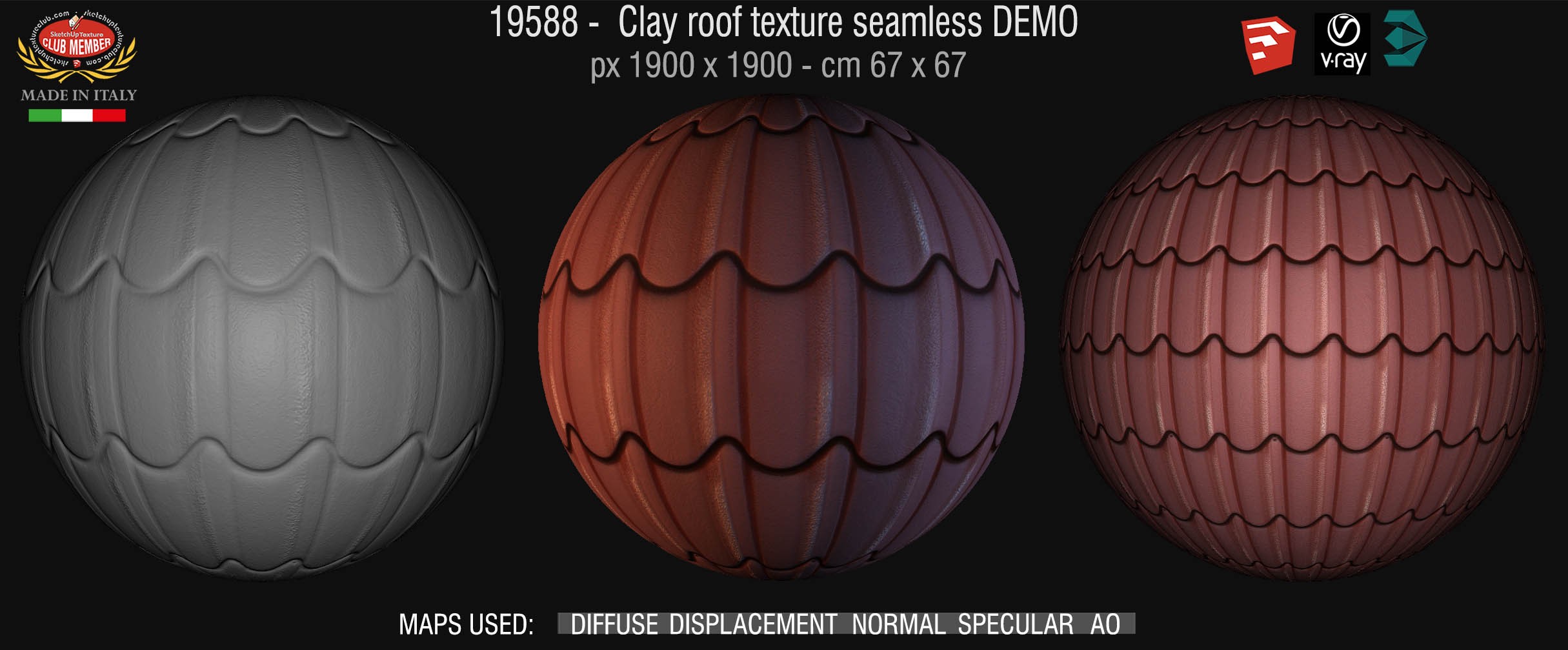 19588 Clay roof texture seamless + maps DEMO