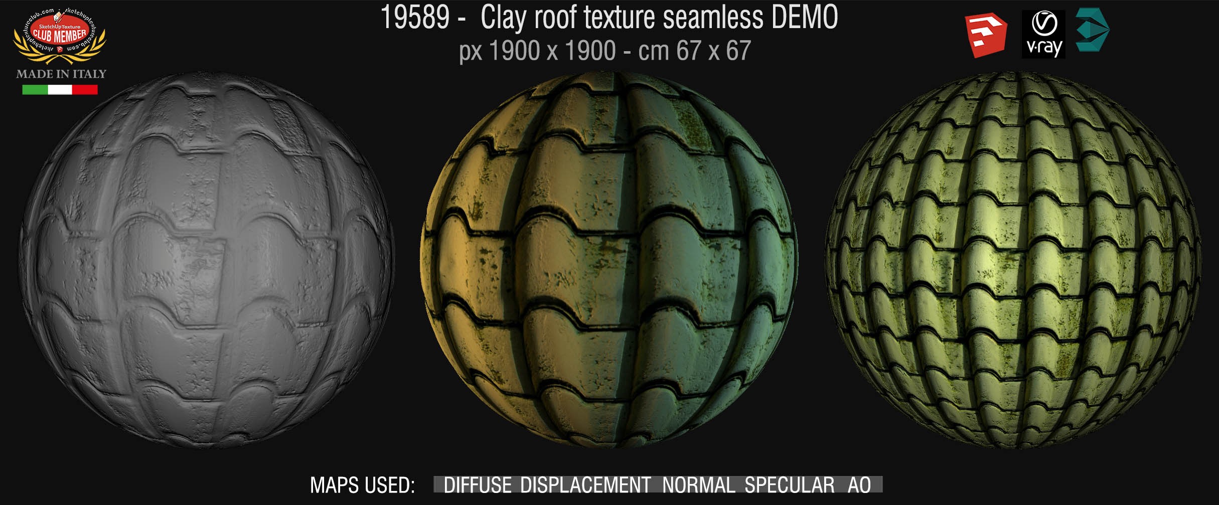 19589 Clay roof texture seamless + maps DEMO