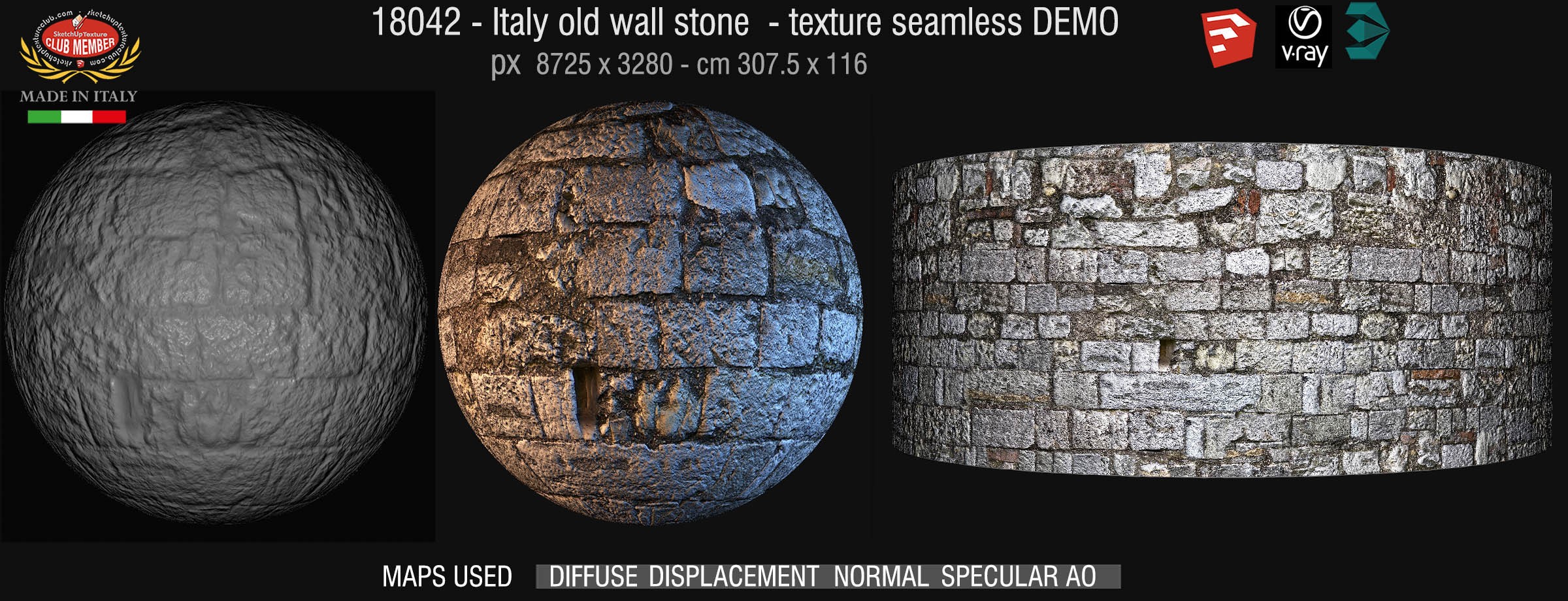 18042 Italy old wall stone 14th century + maps DEMO