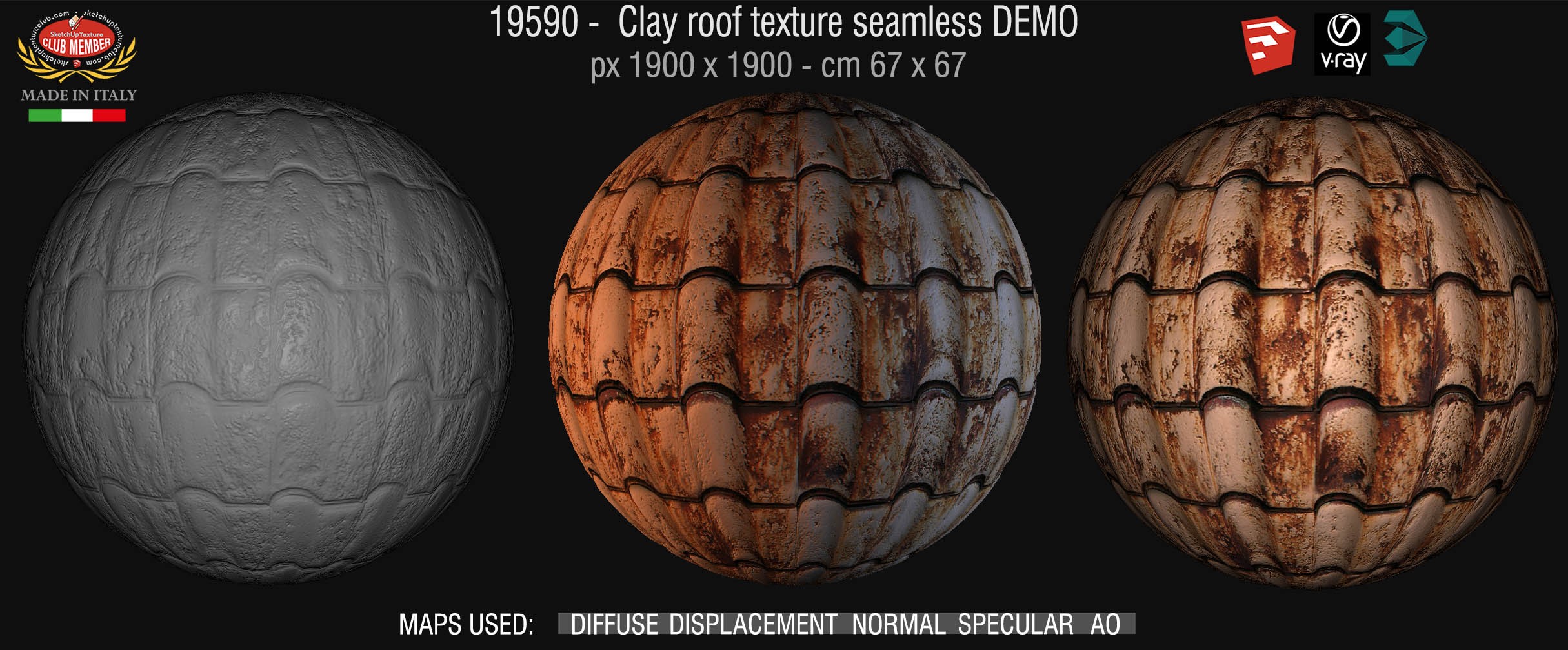 19590 Clay roof texture seamless + maps DEMO