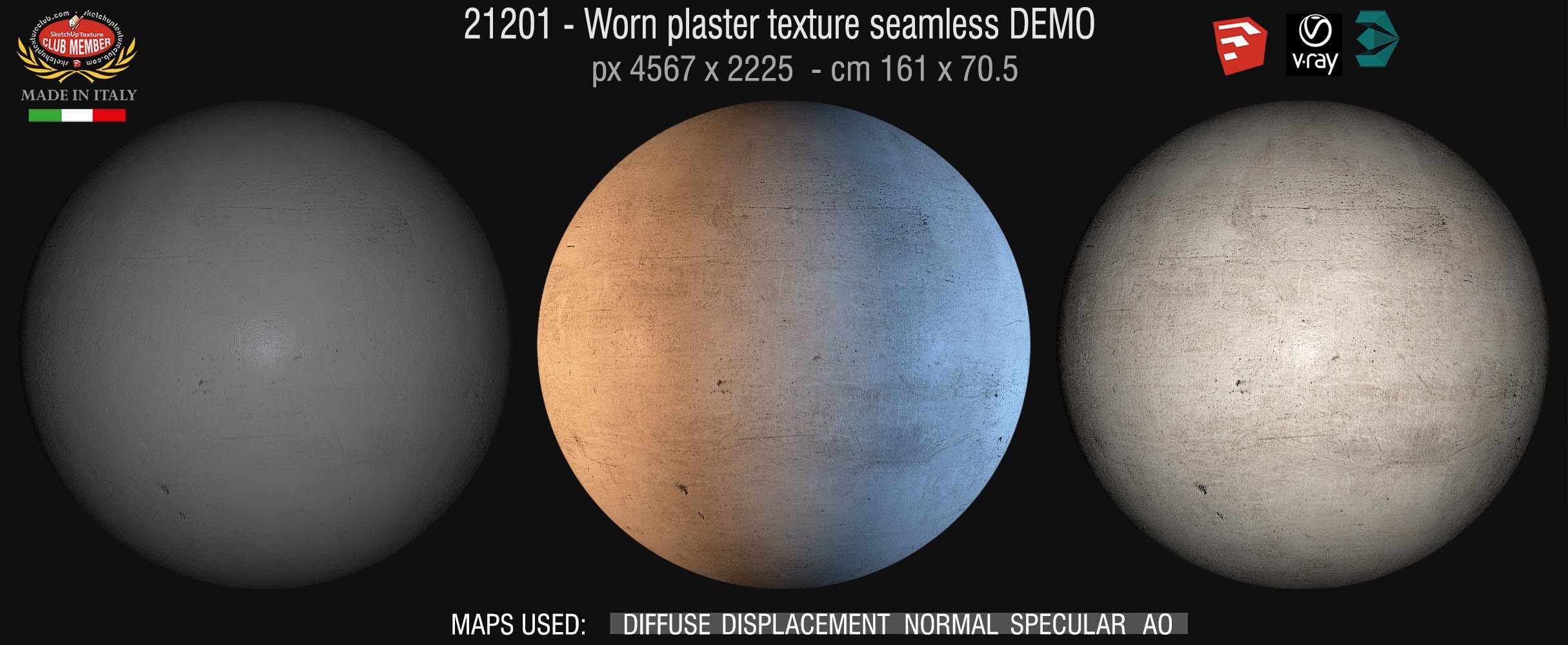 21201 Worn plaster texture seamless + maps DEMO