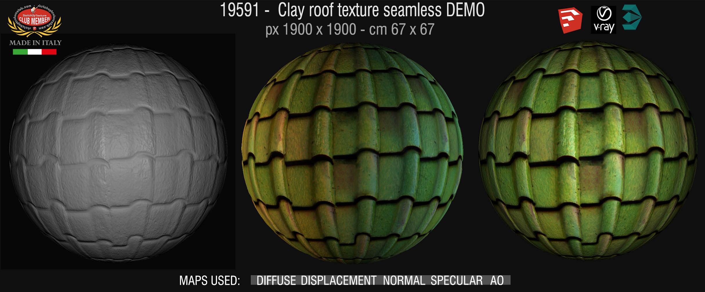 19591 Clay roof texture seamless + maps DEMO