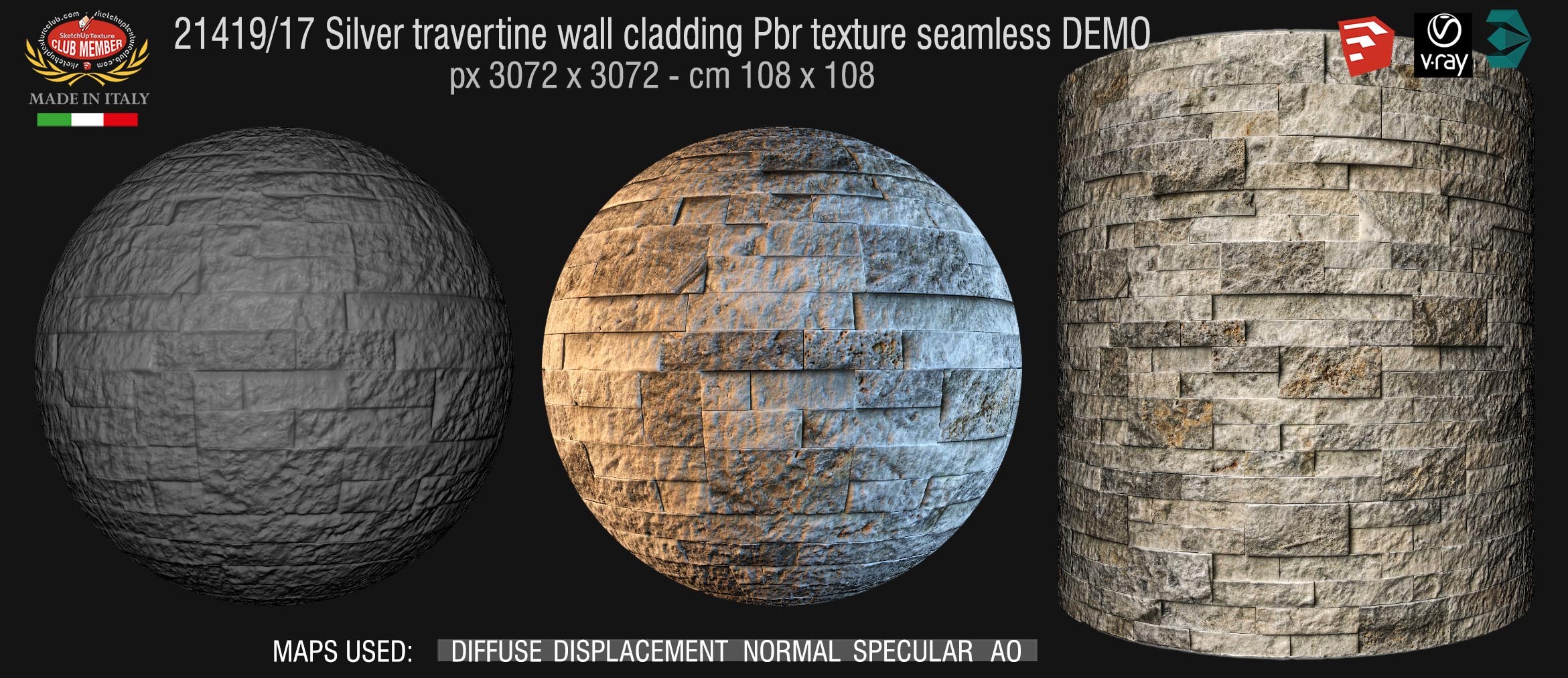 21419_17 Silver travertine wall cladding Pbr texture seamless DEMO