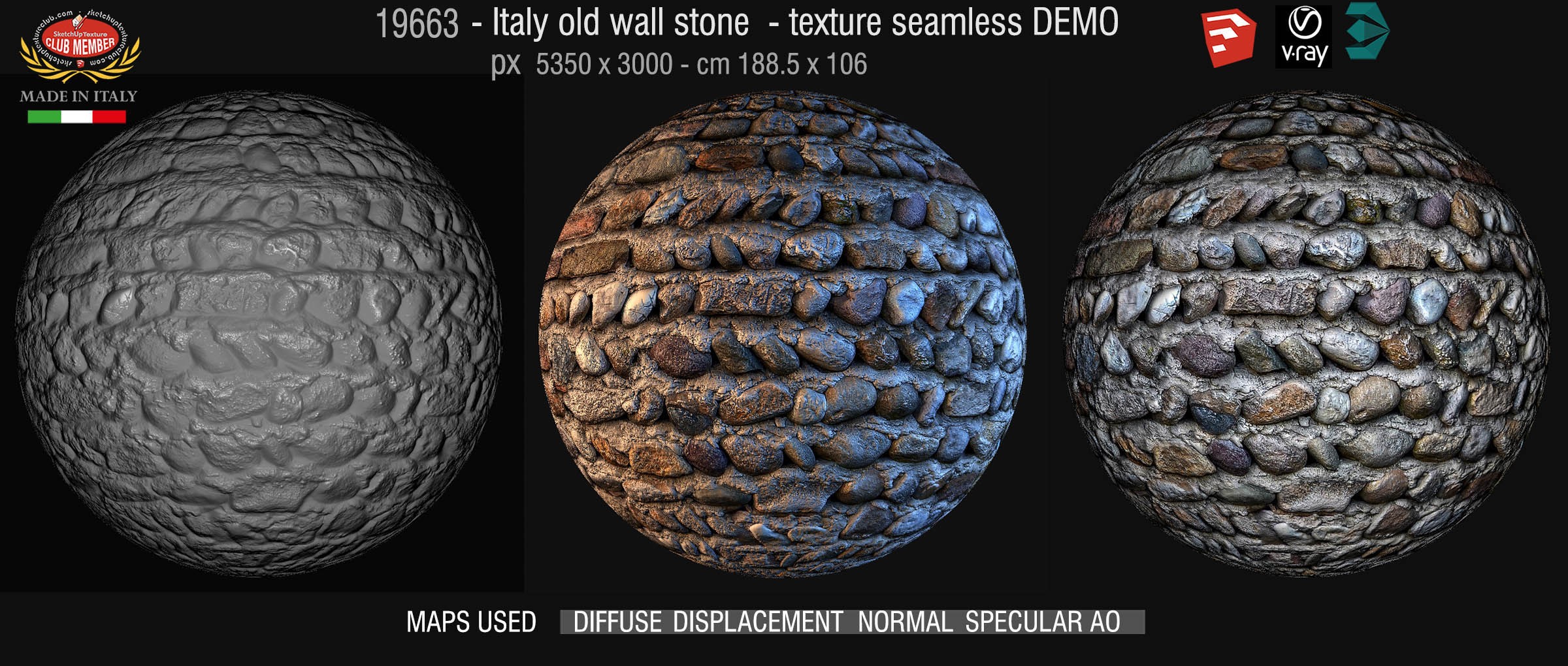 19663 - Italy old wall stone texture + maps demo