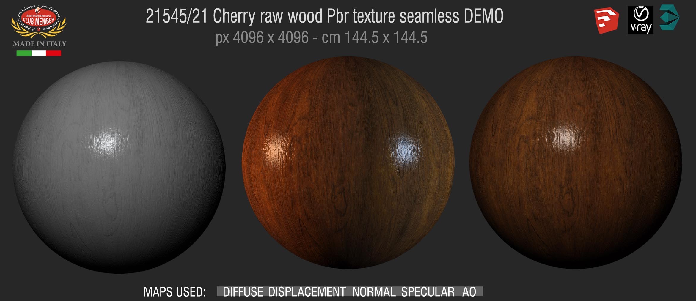 21545 Cherry raw wood PBR texture seamless DEMO