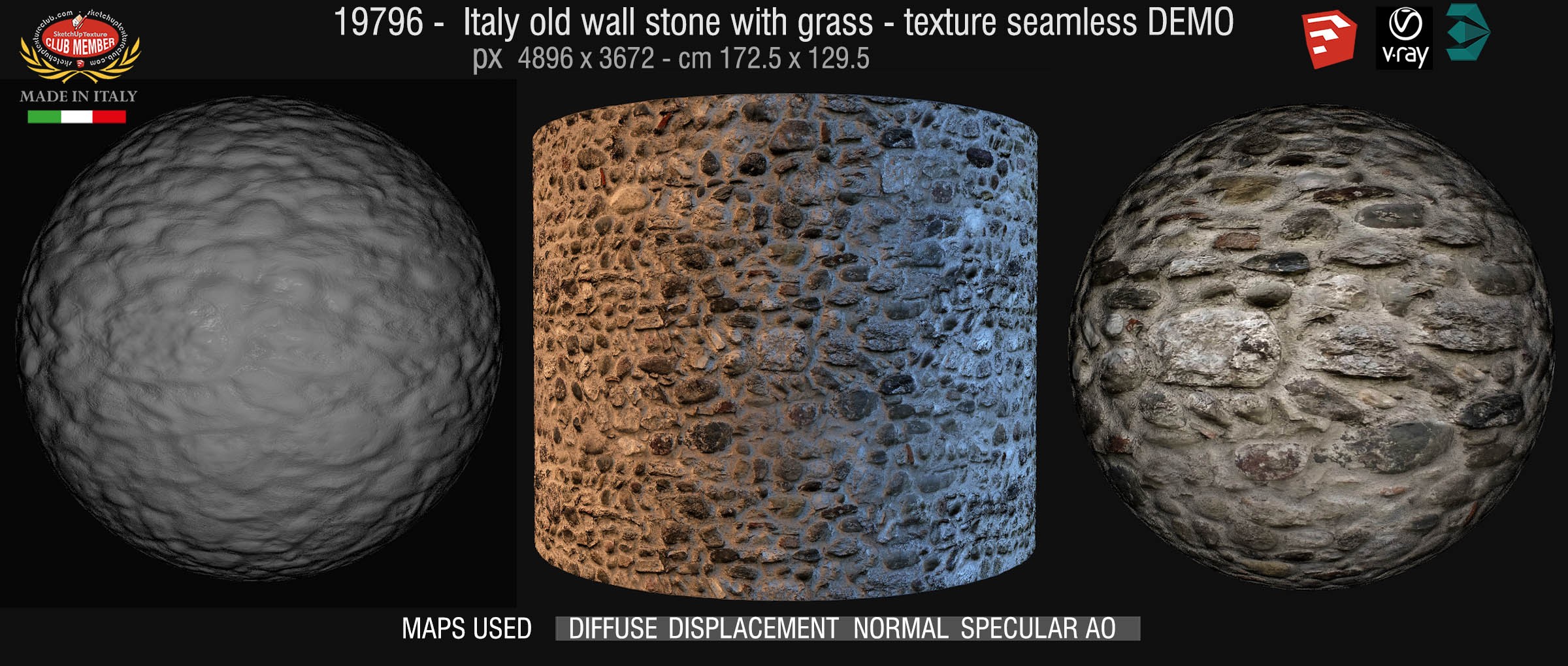 19796 Italy old wall stone texture seamless + maps DEMO