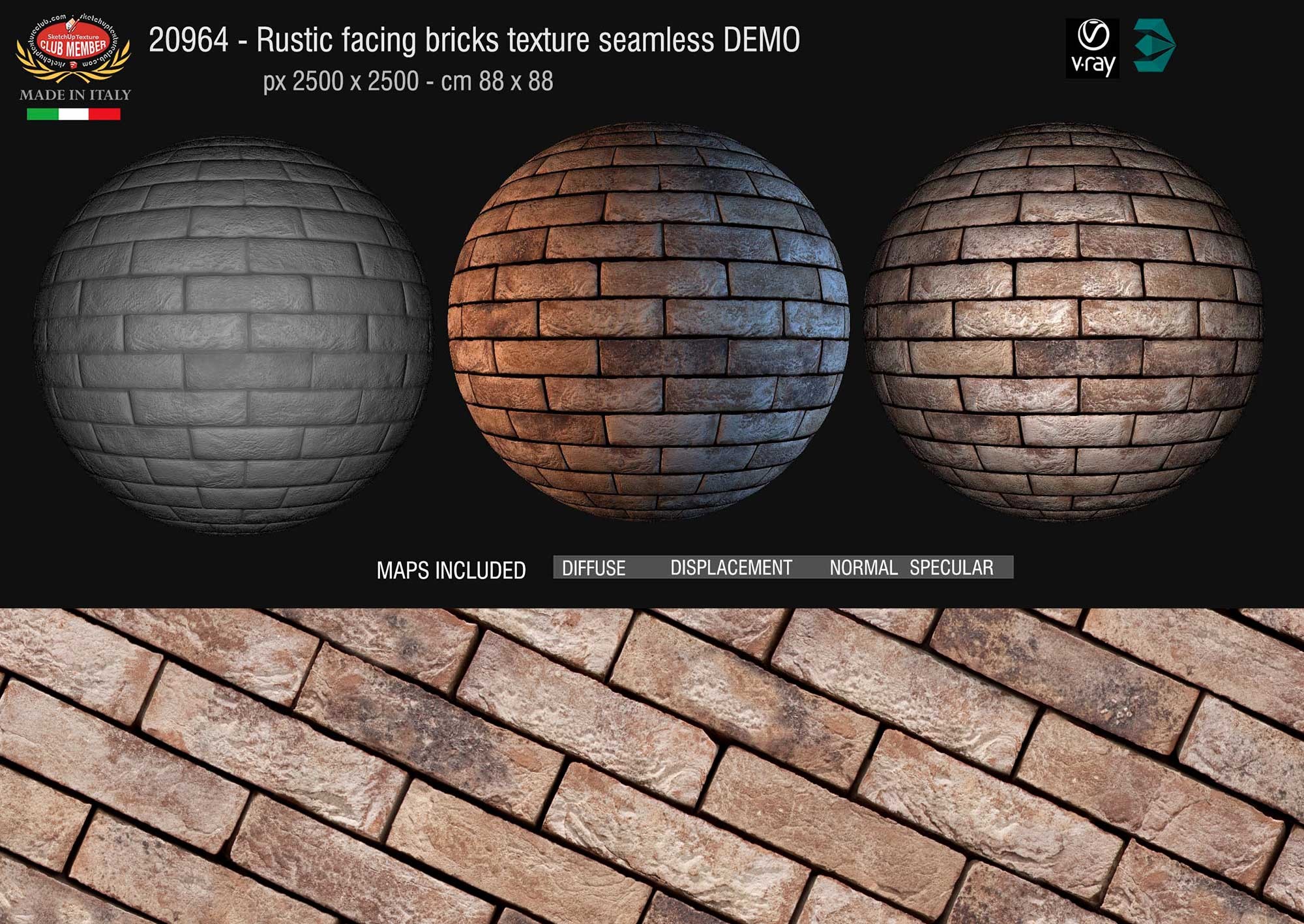 20964 Rustic facing bricks texture + maps DEMO