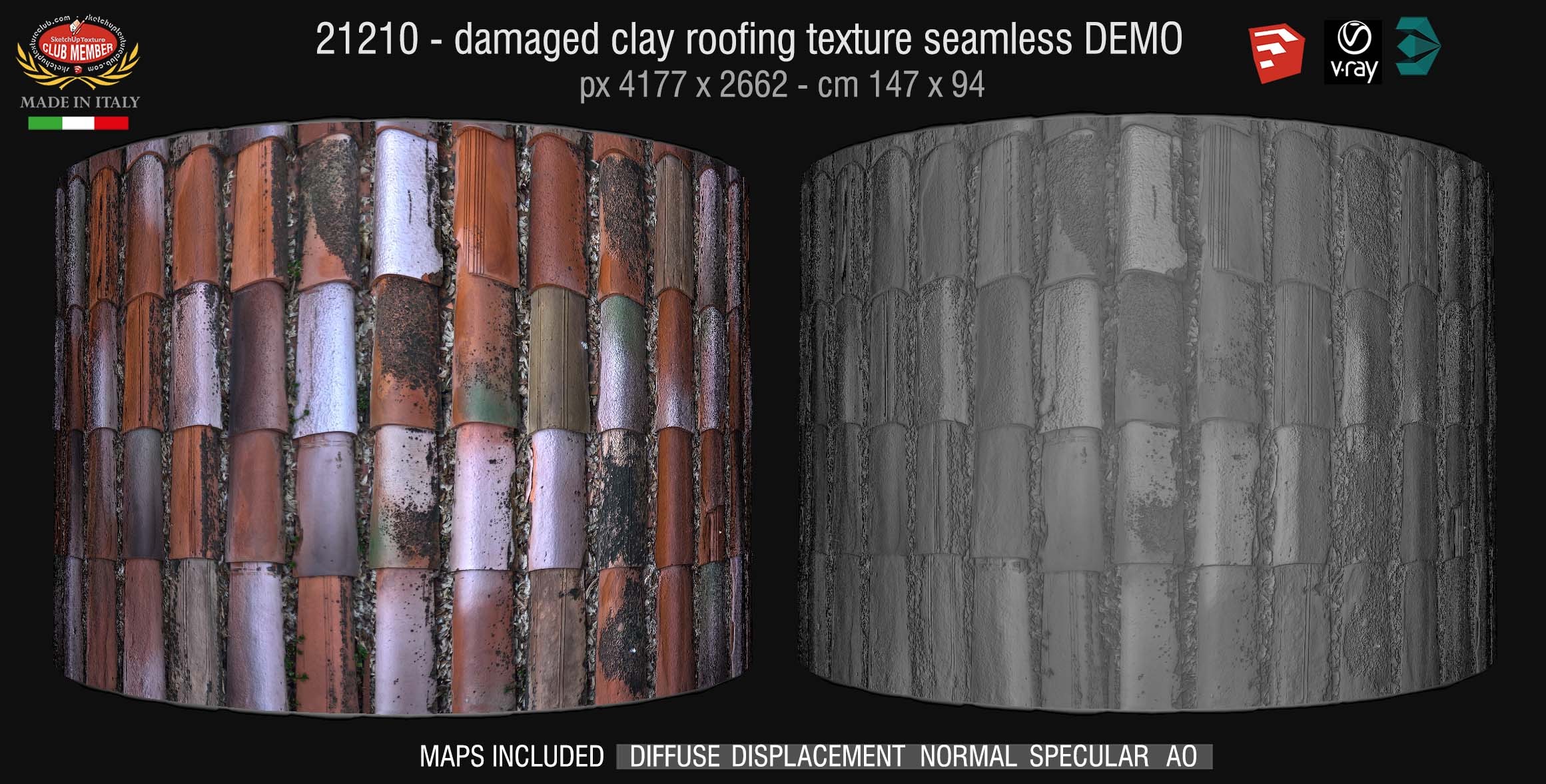 21210  Damaged clay roofing texture + maps DEMO