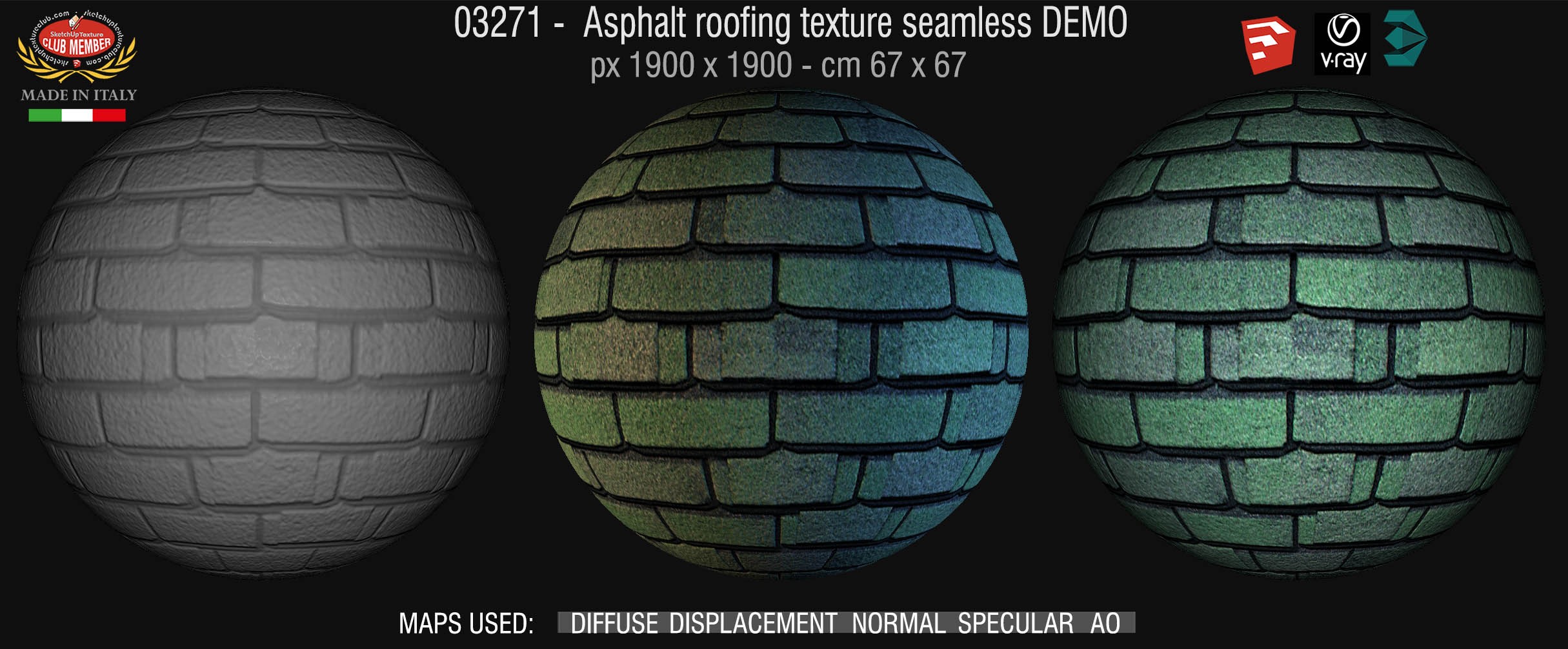 03271 Asphalt roofing texture + maps DEMO