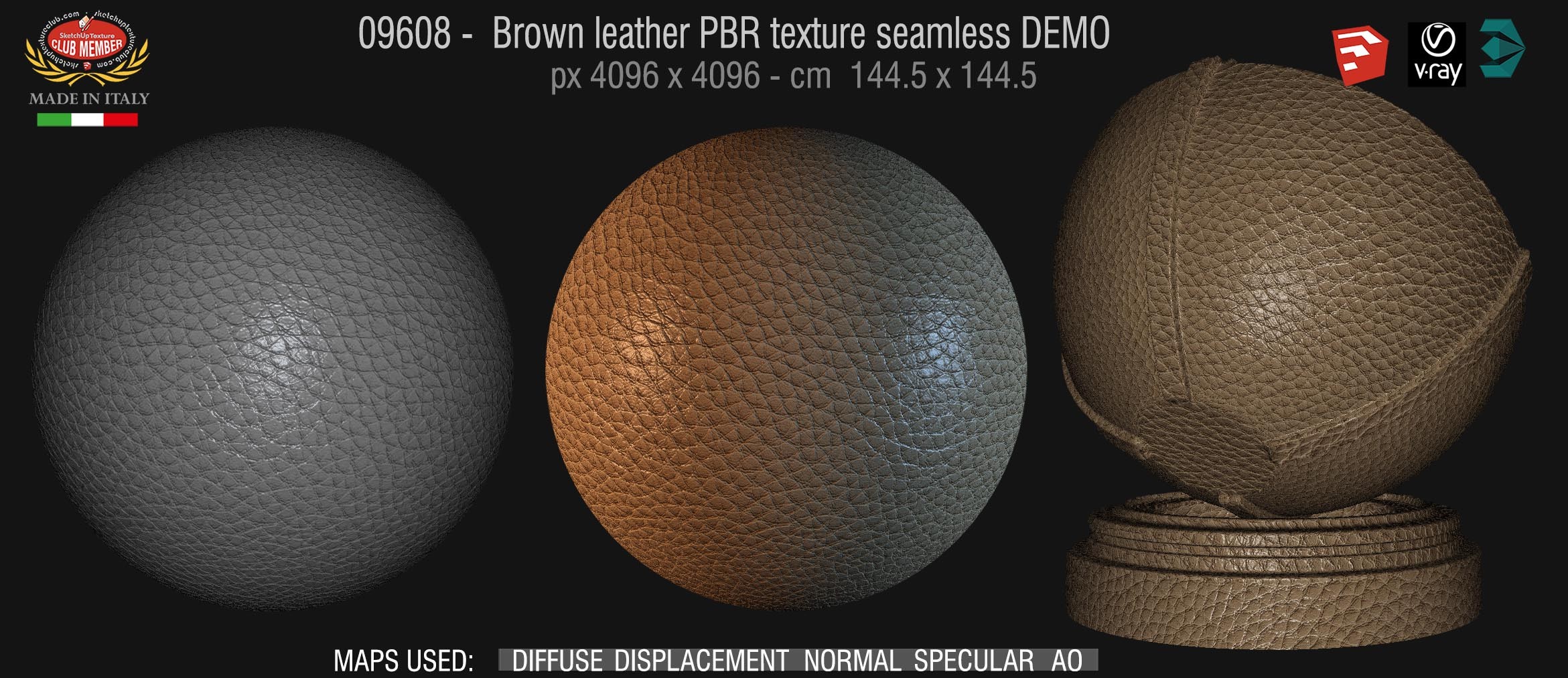 09608 Brown leather PBR texture seamless DEMO