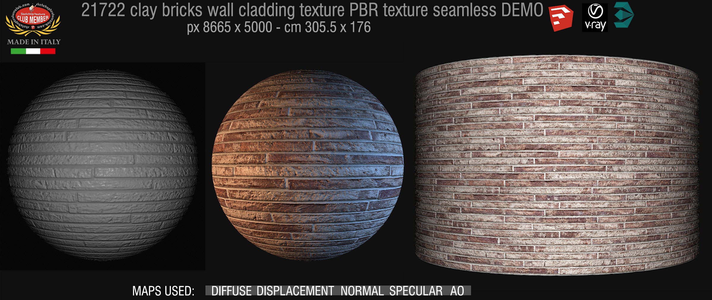 21722 Clay bricks wall cladding PBR texture seamless DEMO