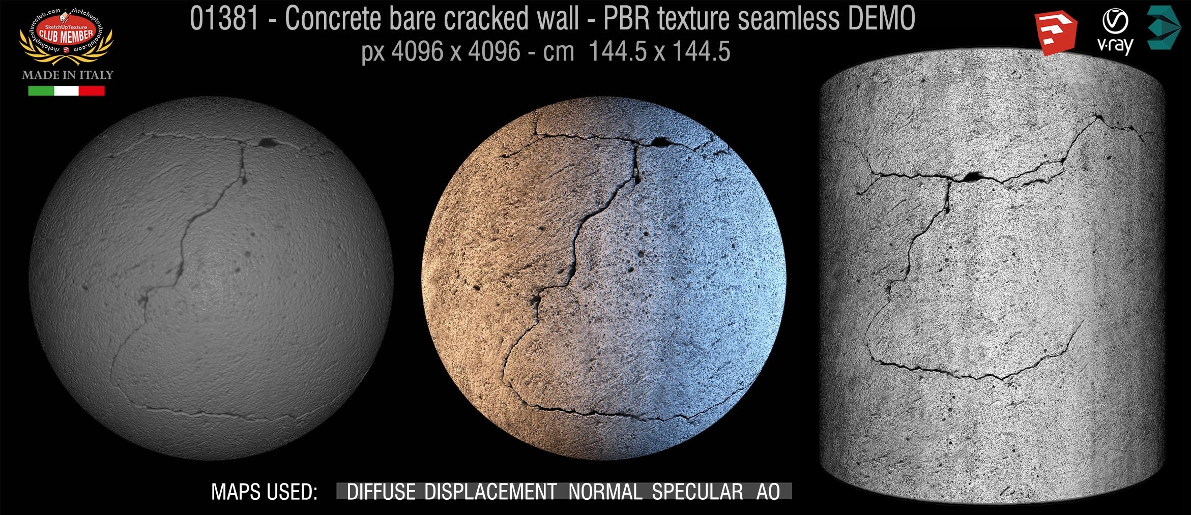 01381 Concrete bare cracked wall PBR texture seamless DEMO