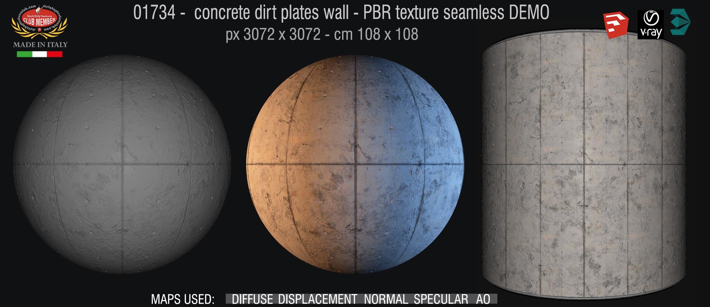01734 concrete dirt plates wall PBR texture seamless DEMO