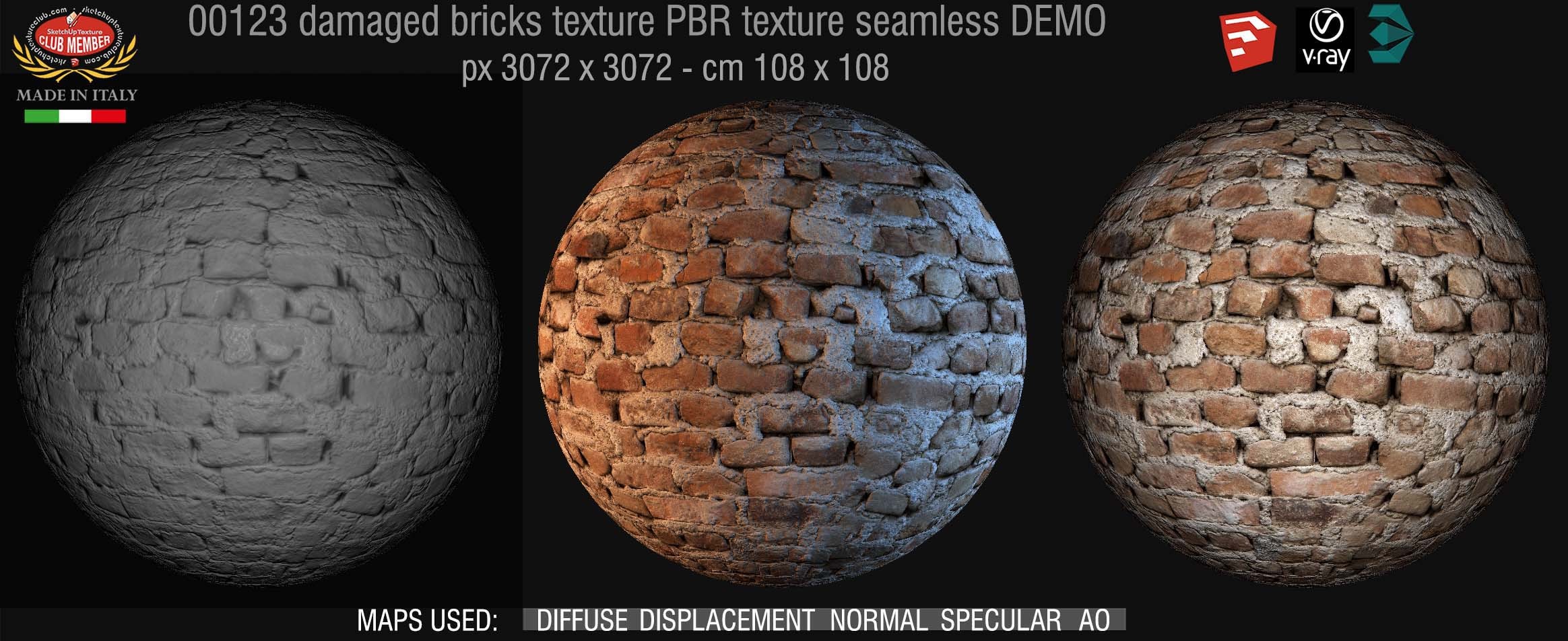 00123 Damaged bricks PBR texture seamless DEMO