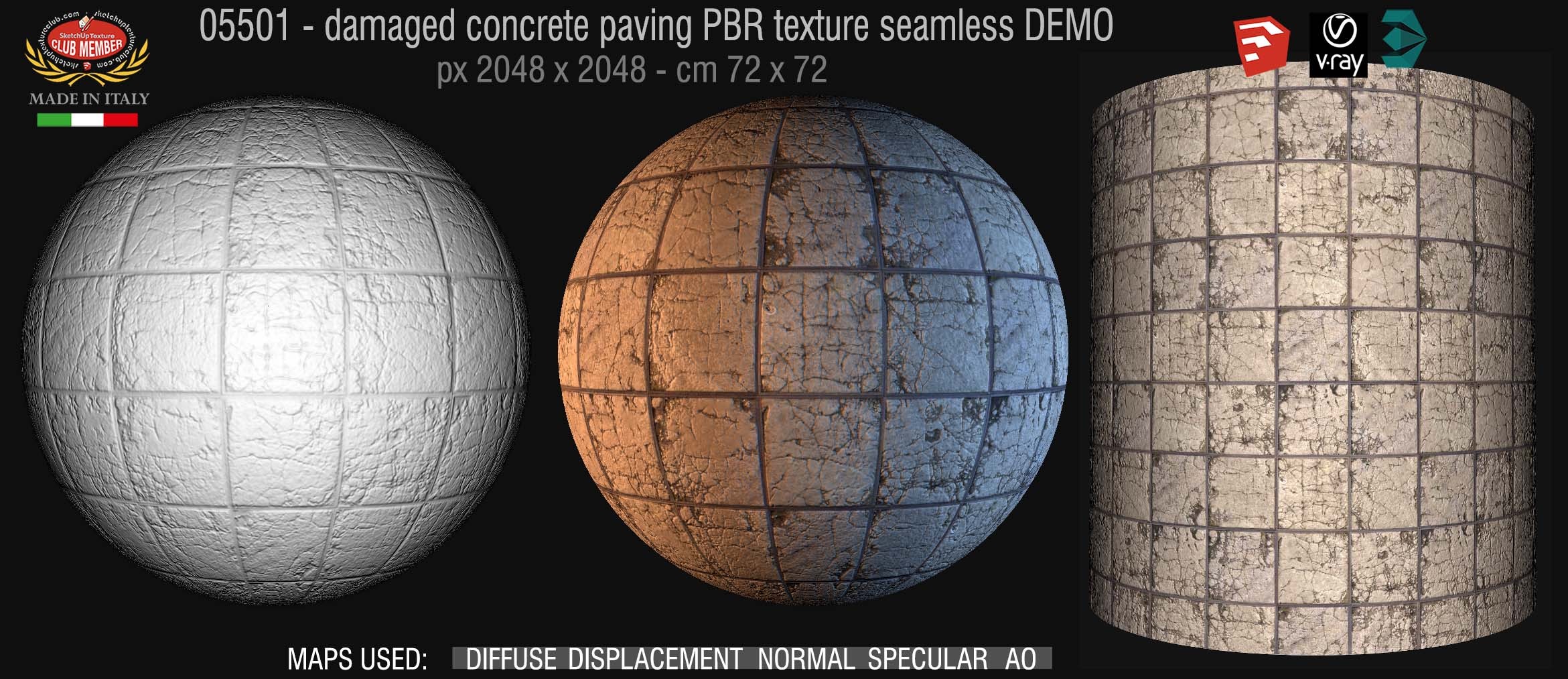 05501 Damaged concrete outdoor paving PBR texture seamless DEMO