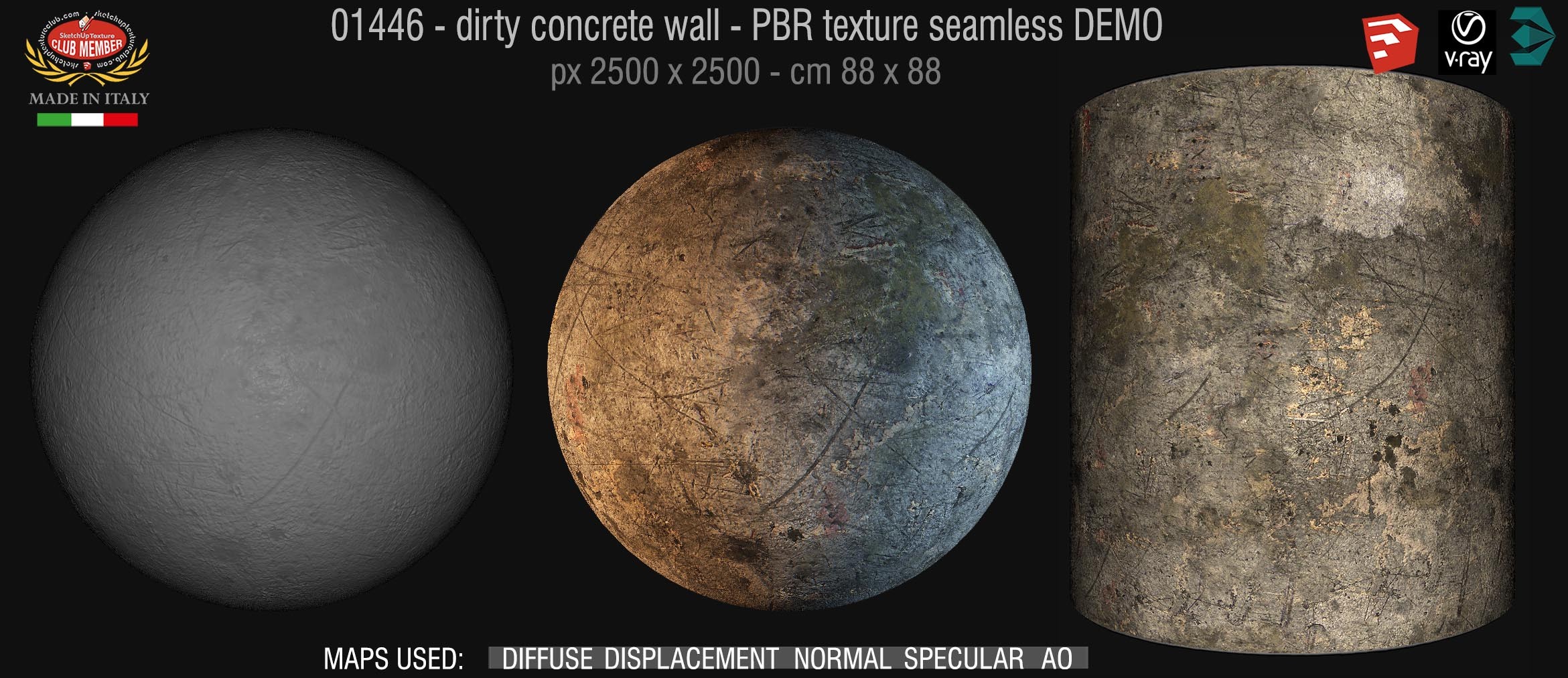 01446 Concrete bare dirty wall PBR texture seamless DEMO