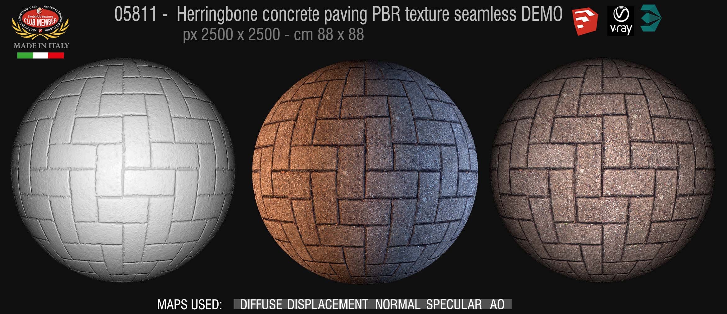 05811 Herringbone concrete paving PBR texture seamless DEMO