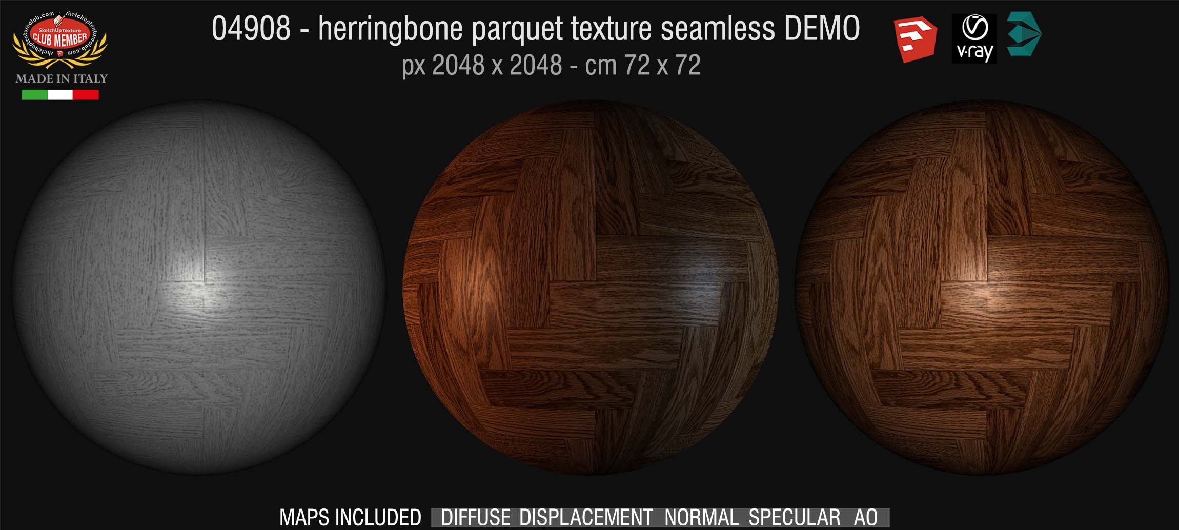 04908 HR Herringbone parquet texture seamless + maps DEMO