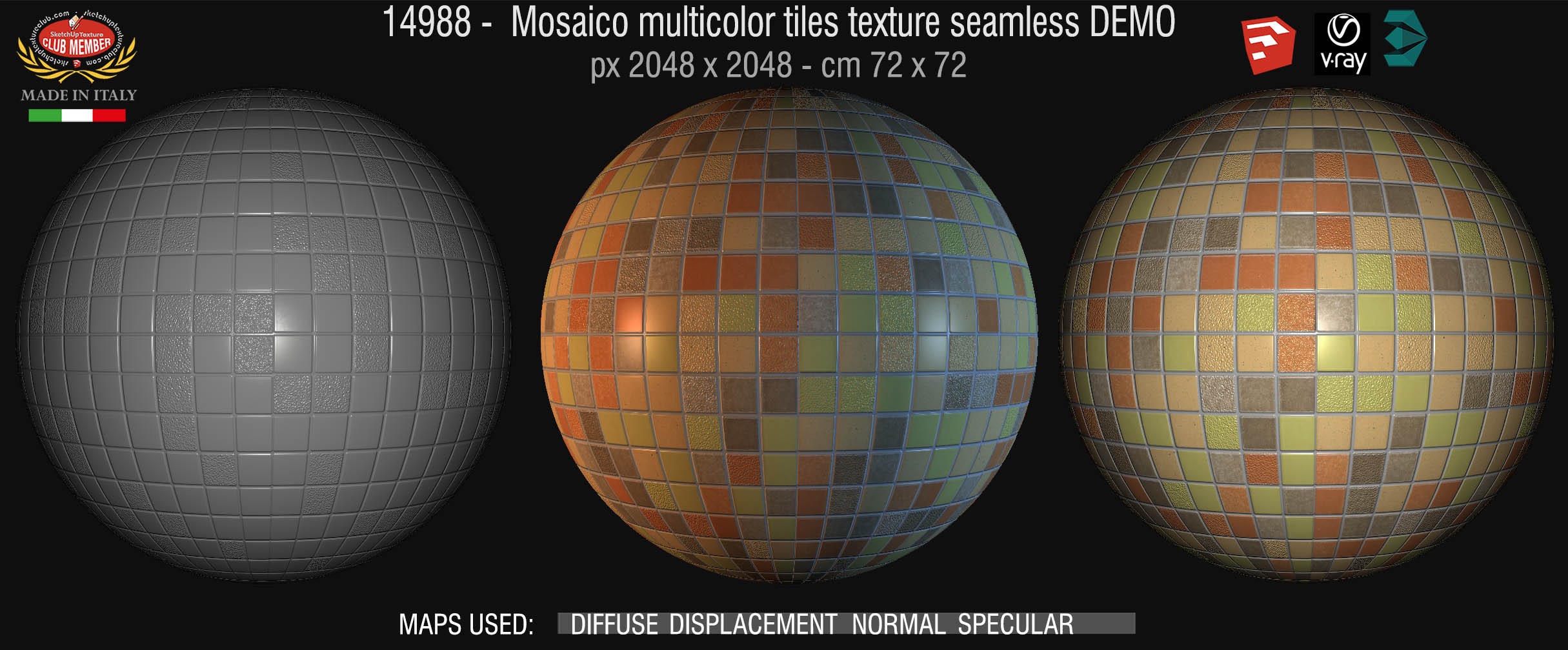 14988 Mosaico multicolor tiles texture seamless + maps DEMO