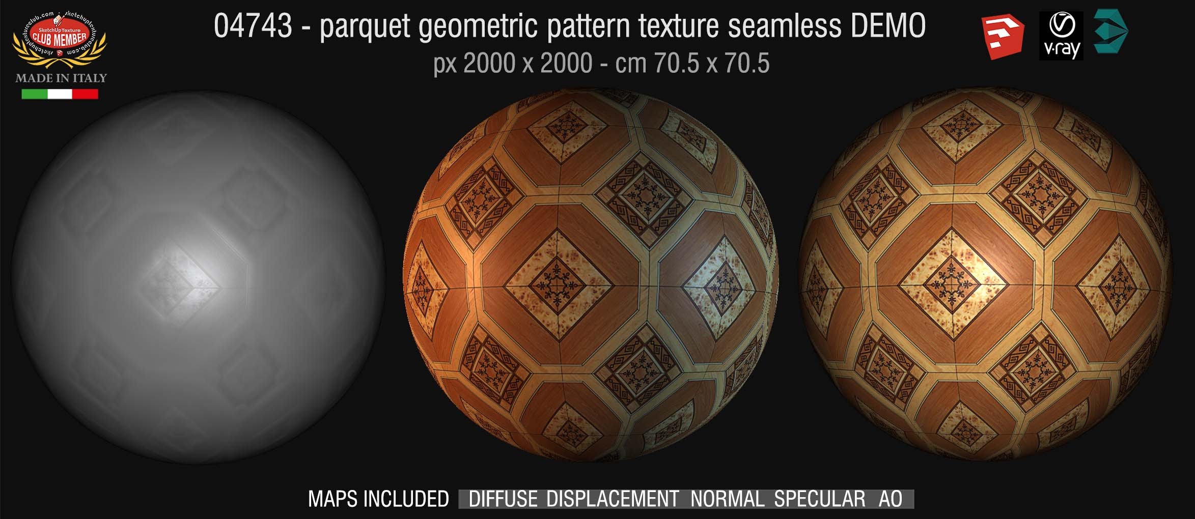 04743 HR Parquet geometric pattern texture seamless + maps DEMO