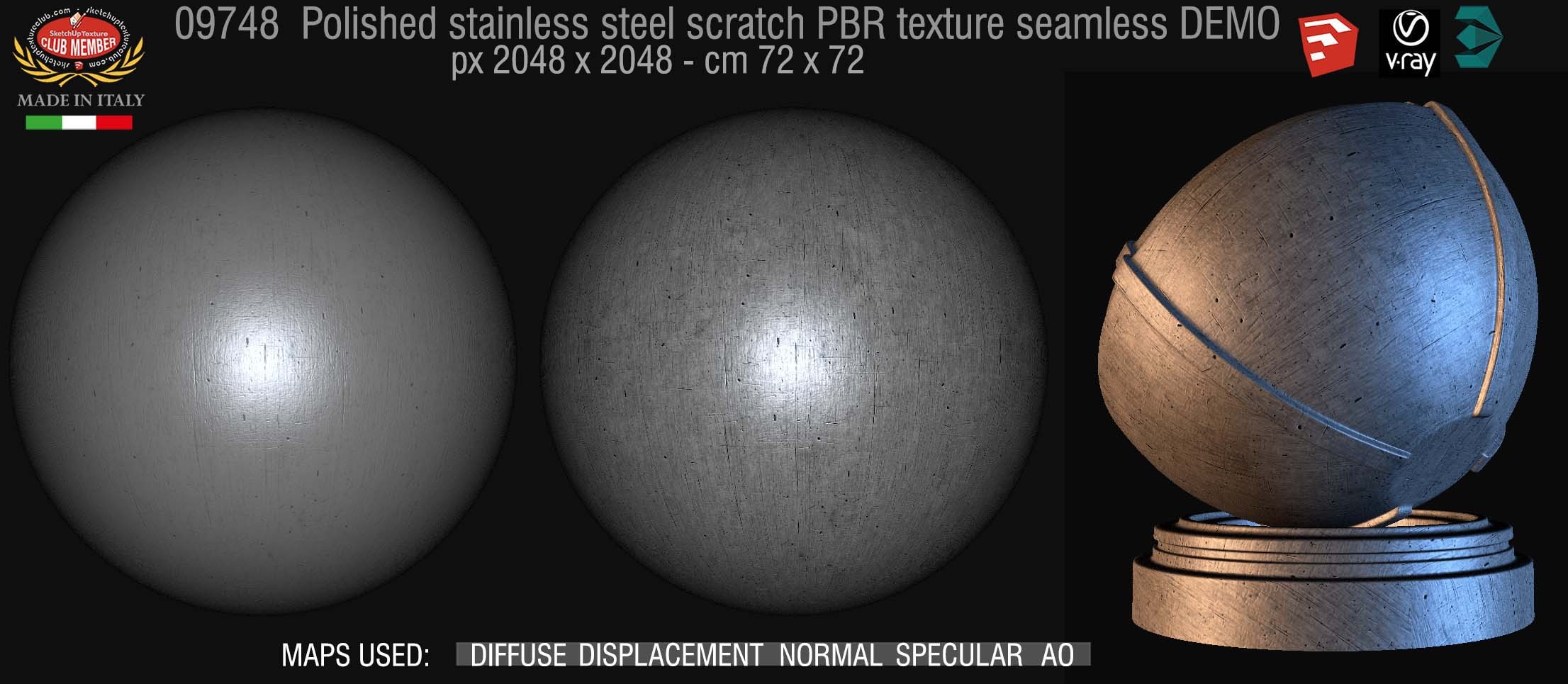 09748 Polished stainless steel scratch metal PBR texture seamless DEMO