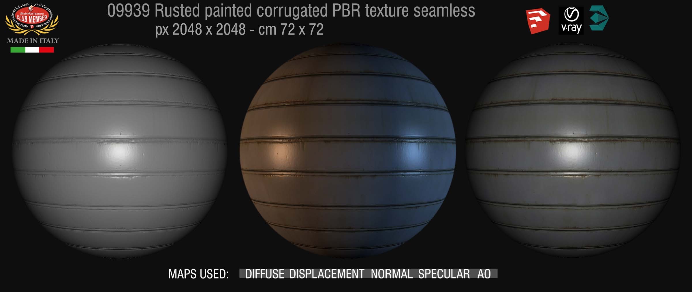 09939 Rusted painted corrugated metal PBR texture seamless DEMO