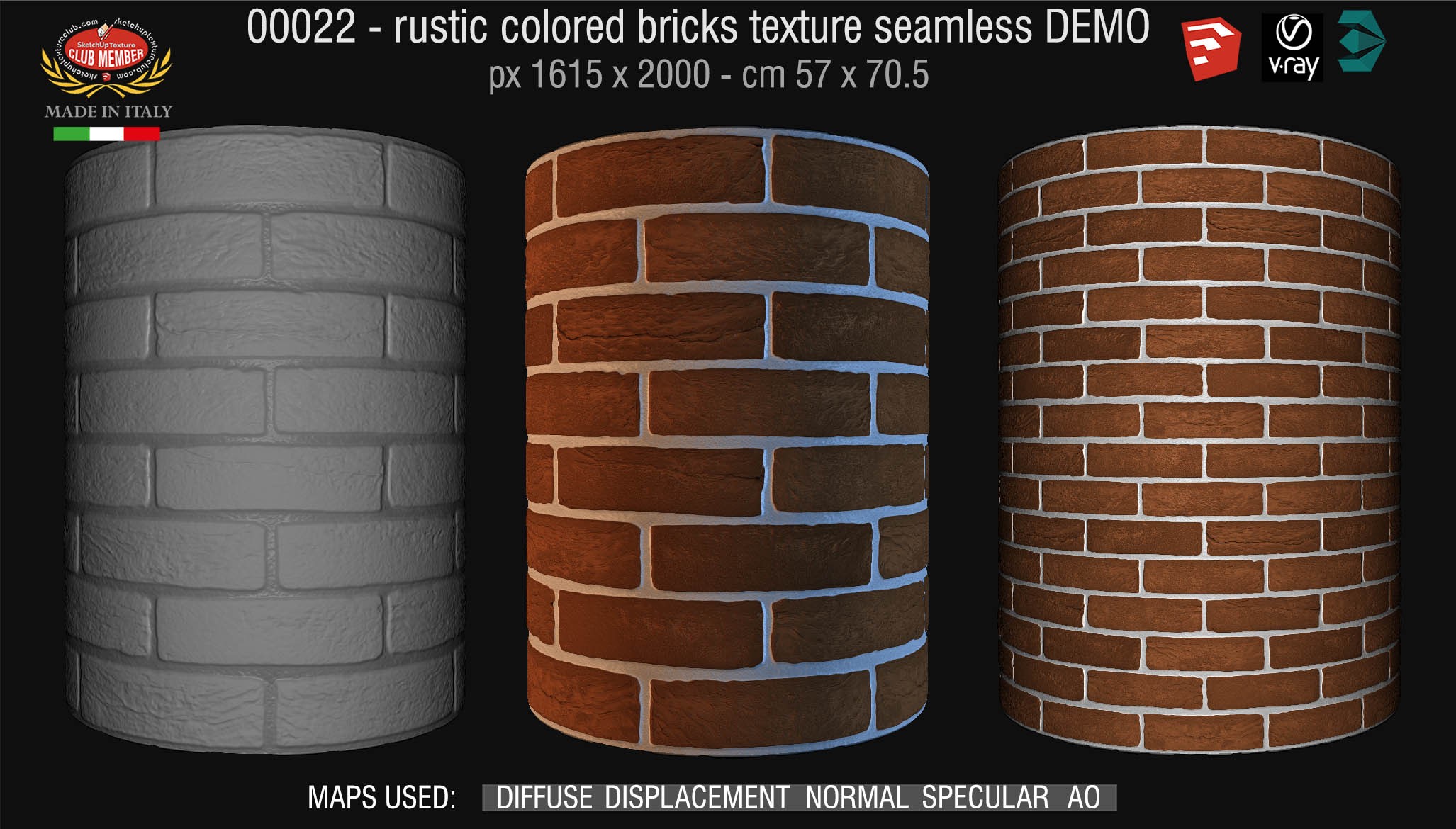 00022 rustic colored bricks texture seamless + maps DEMO