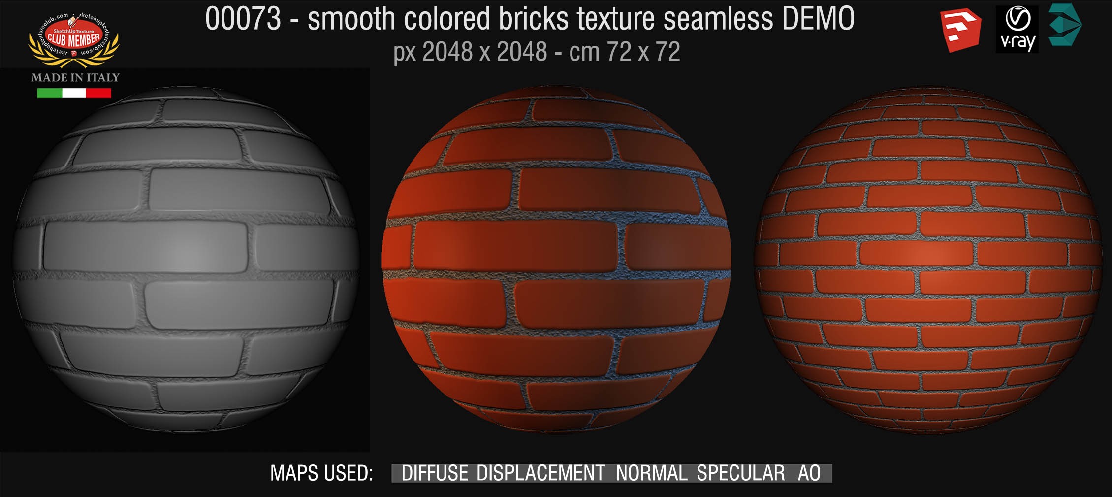 00073 smooth colored bricks texture seamless + maps DEMO